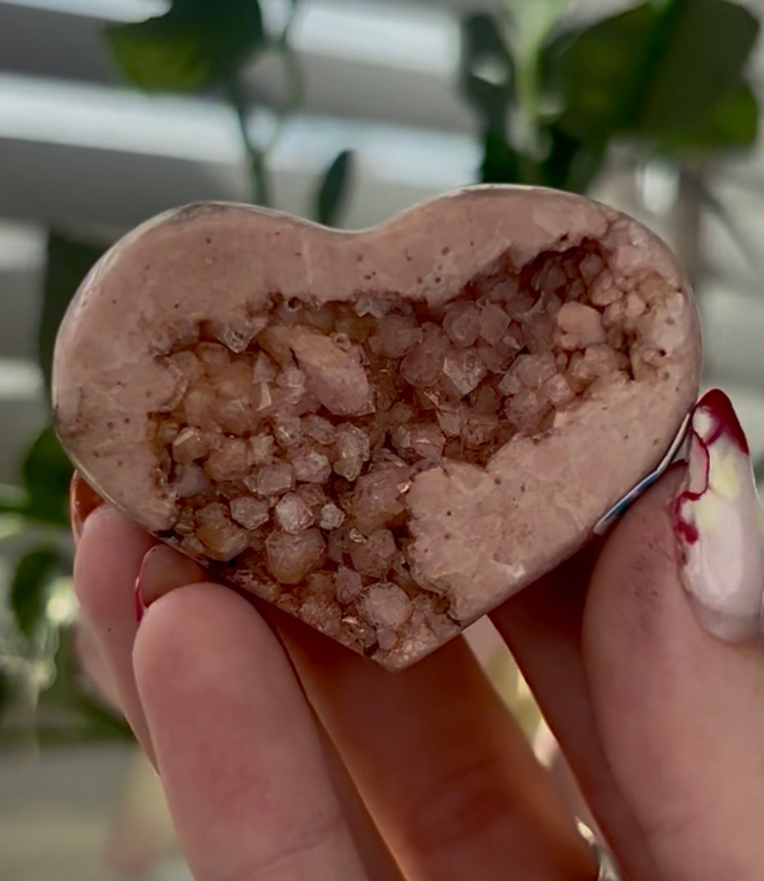 Mini pink amethyst heart - comes with stand