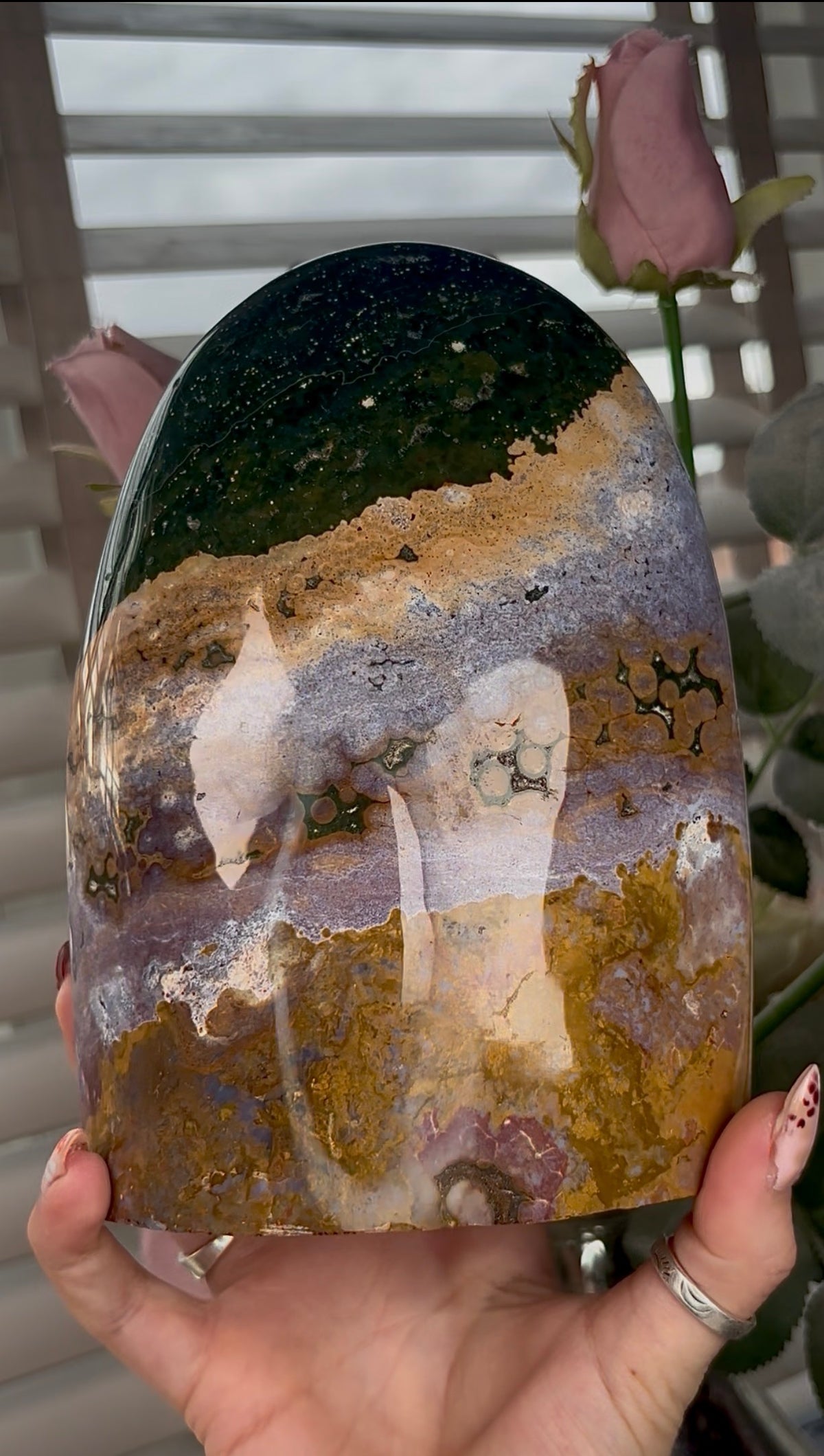 High quality, pink, mustard & green ocean jasper Freeform 2.340kg