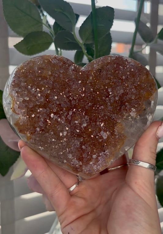 Uruguay, rainbow amethyst heart - comes with stand in orange no tones