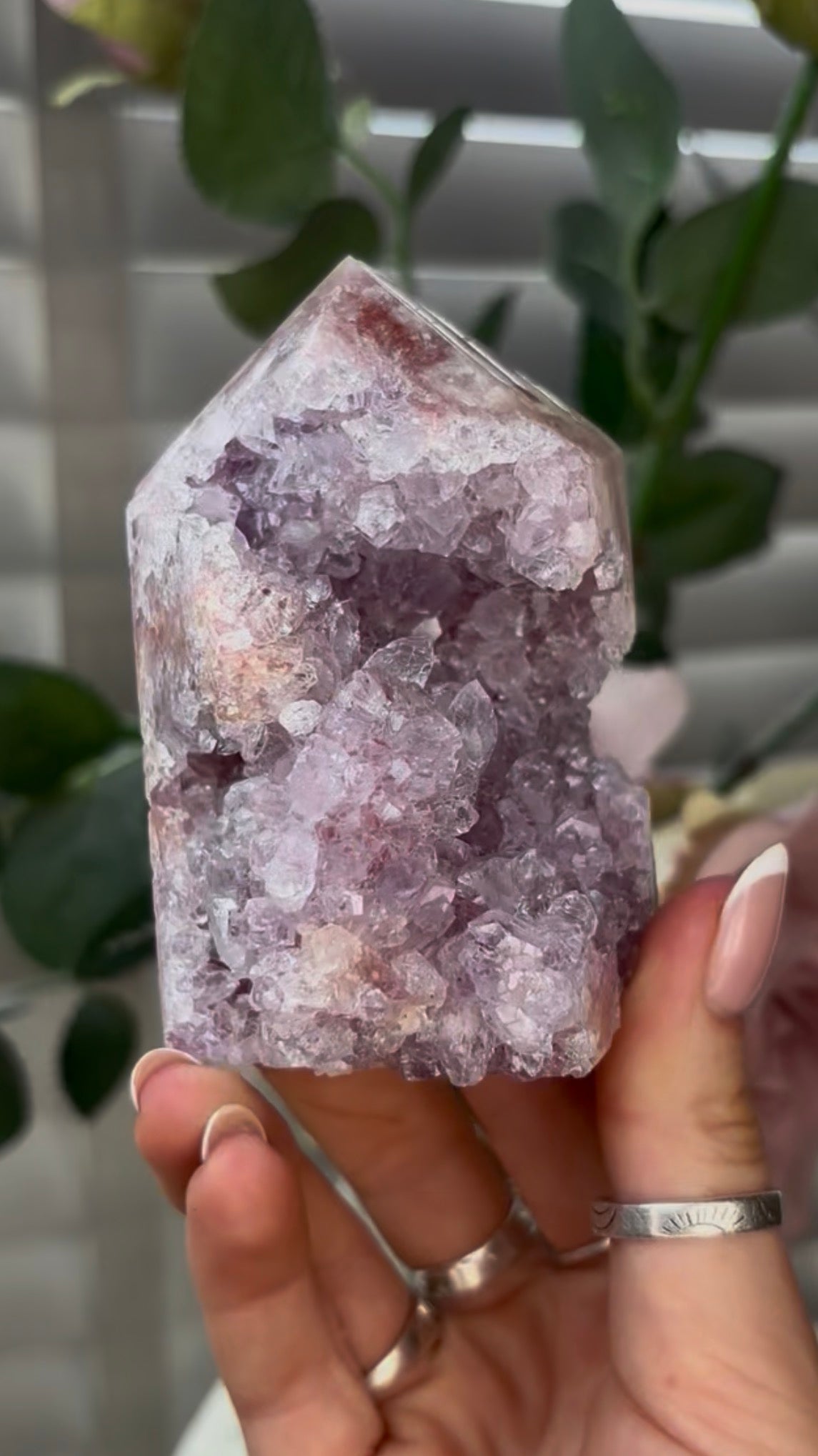 Beautiful, hq, druzy, Pink amethyst tower 9cm(h) by 6cm(w)