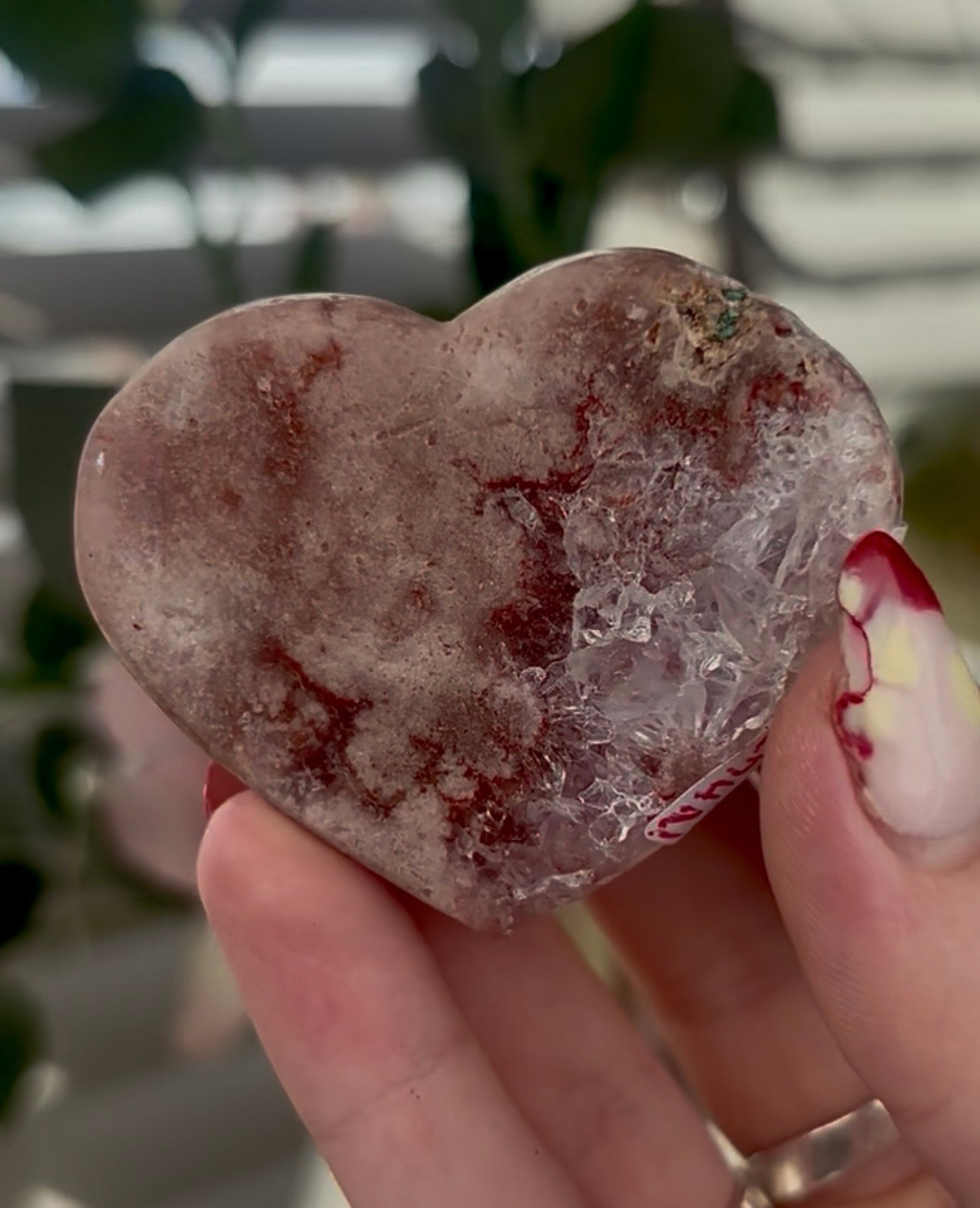 Mini pink amethyst heart - comes with stand