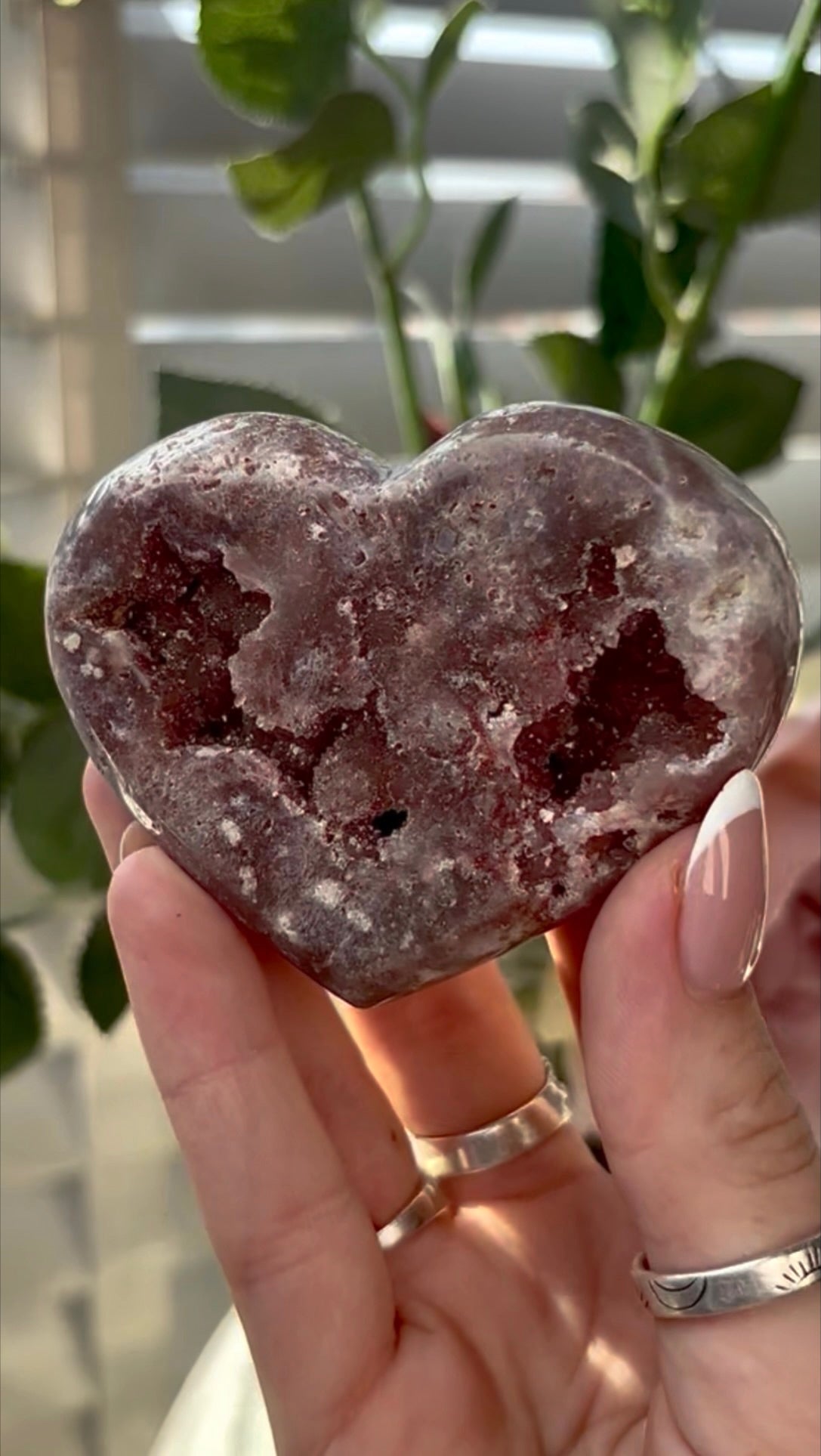 Gorgeous,  pink amethyst heart- comes with stand