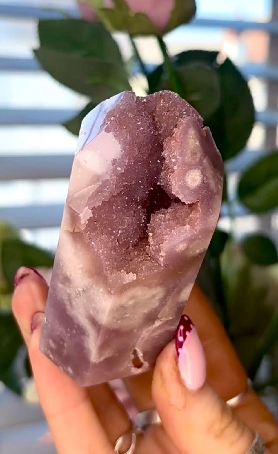 Pink amethyst tower in lilac tones