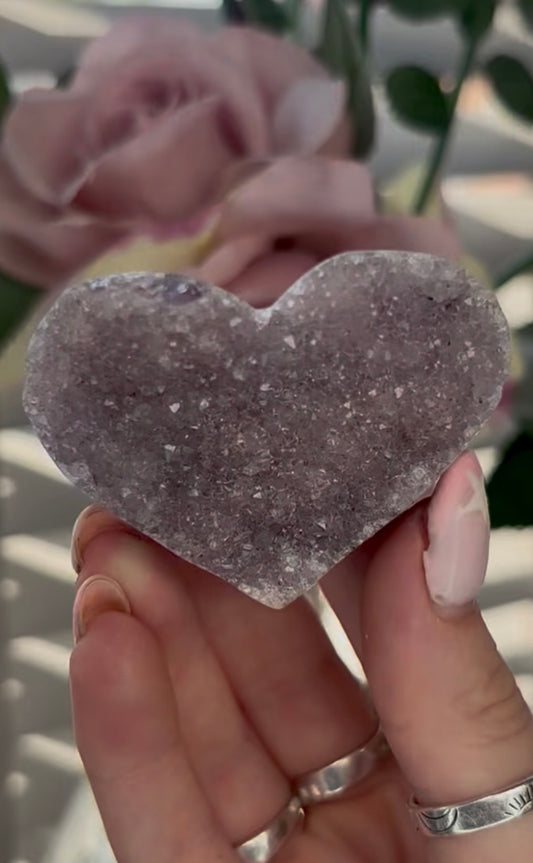 Uruguay, rainbow amethyst heart - comes with stand in lilac tones