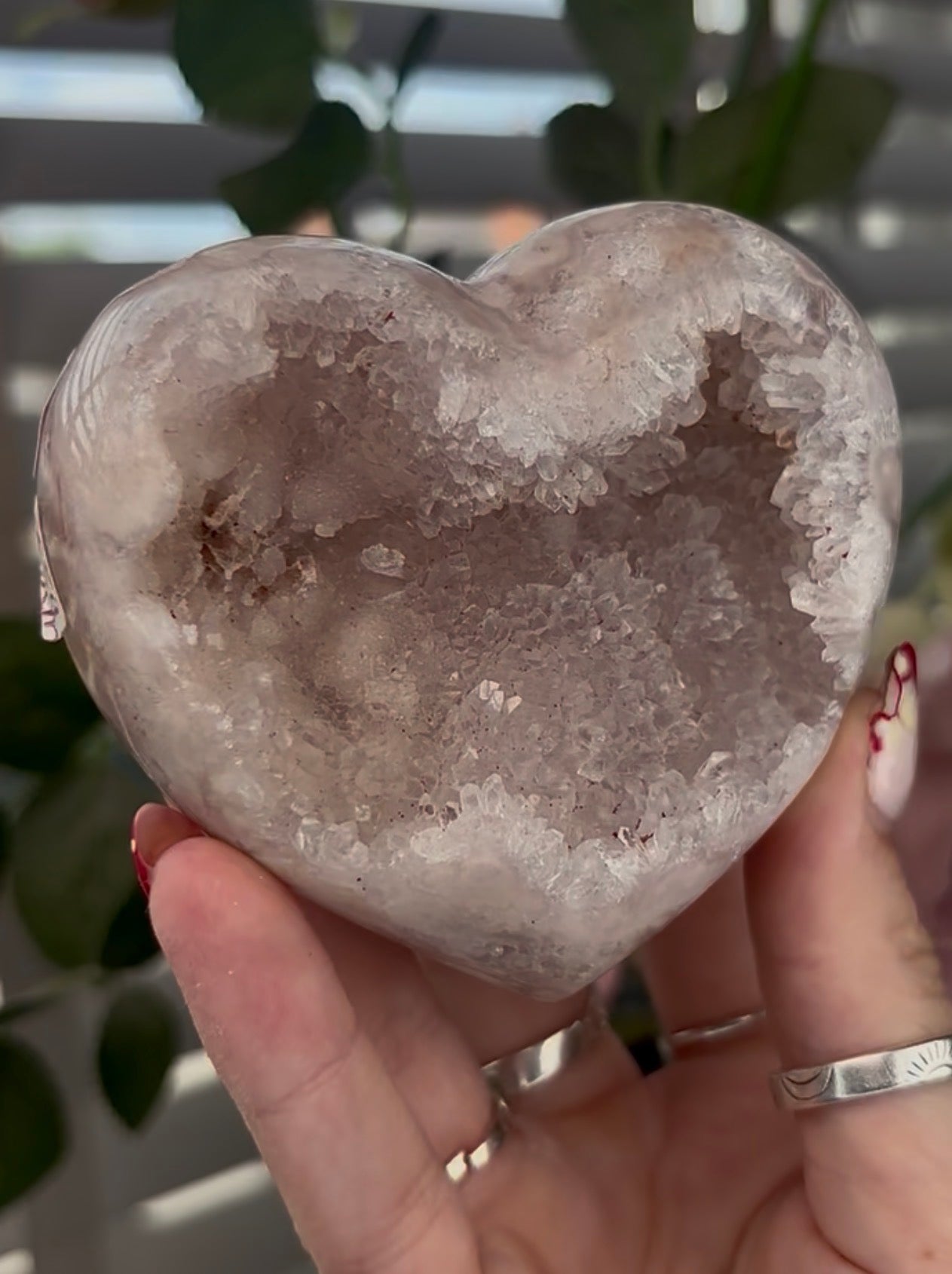 Druzy pink amethyst heart - comes with stand (8.5cm)
