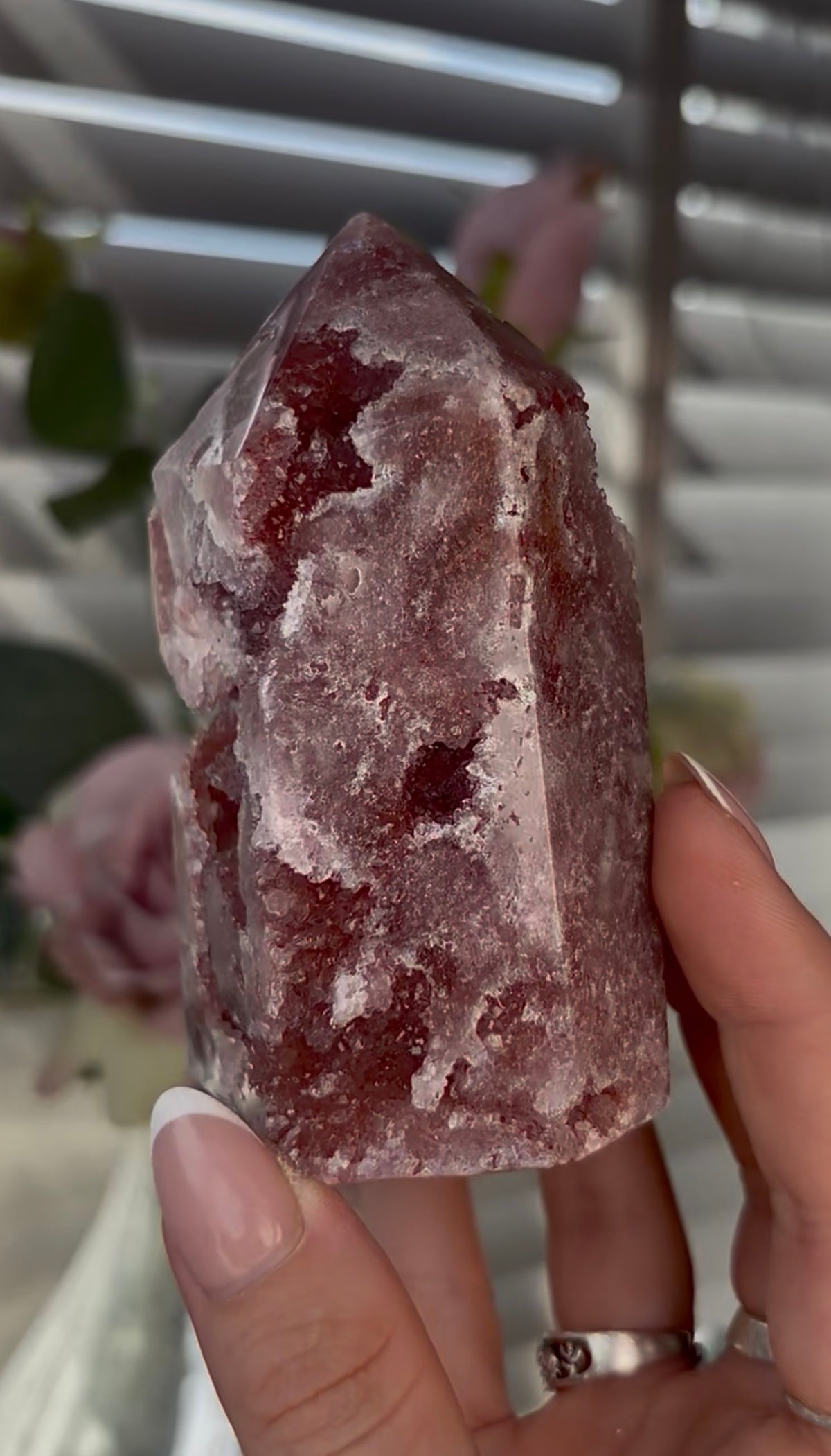 Beautiful, Pink amethyst tower 9.6cm(h) by 5.7cm(w)
