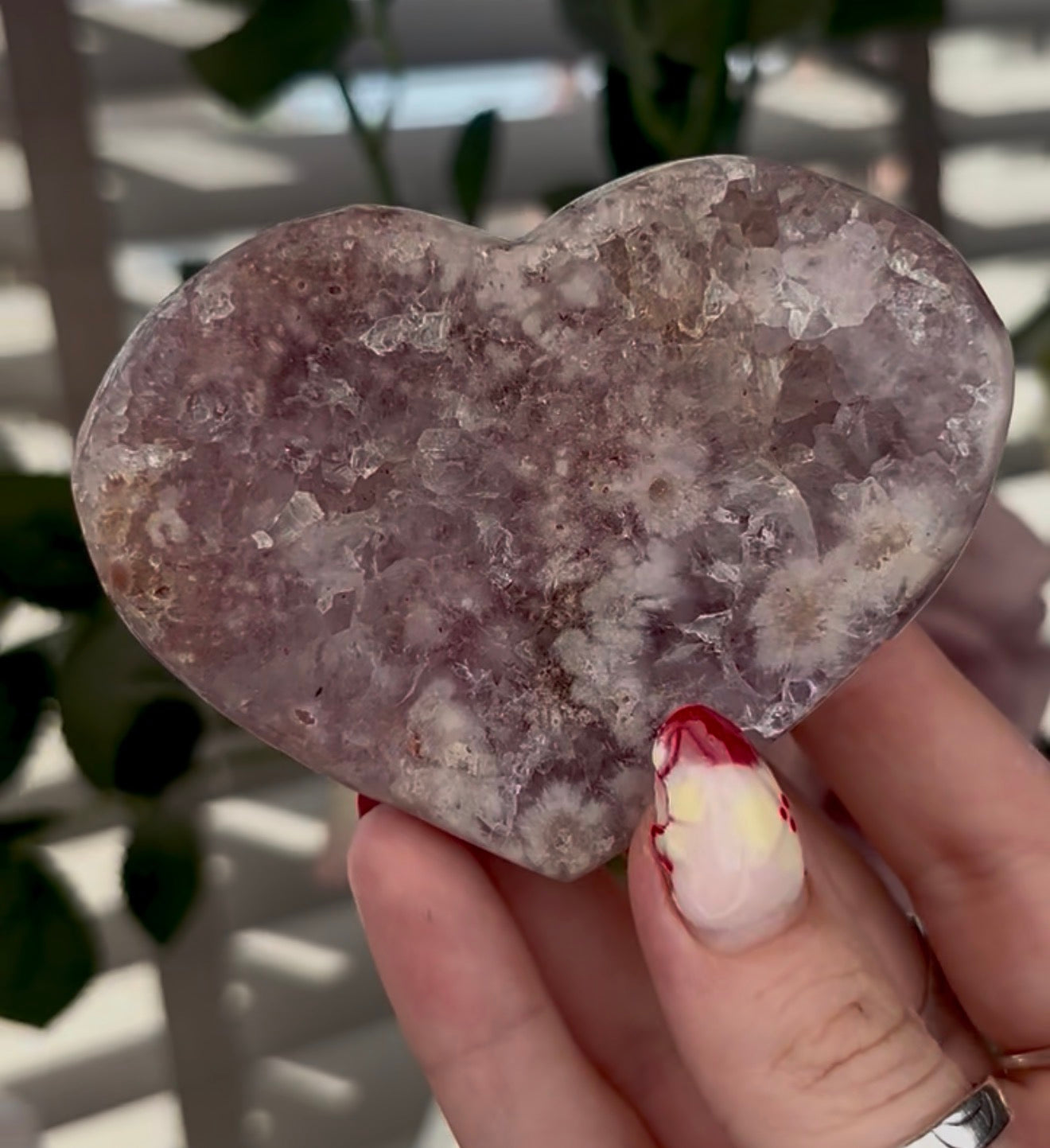 pink amethyst heart - comes with stand 8.5cm