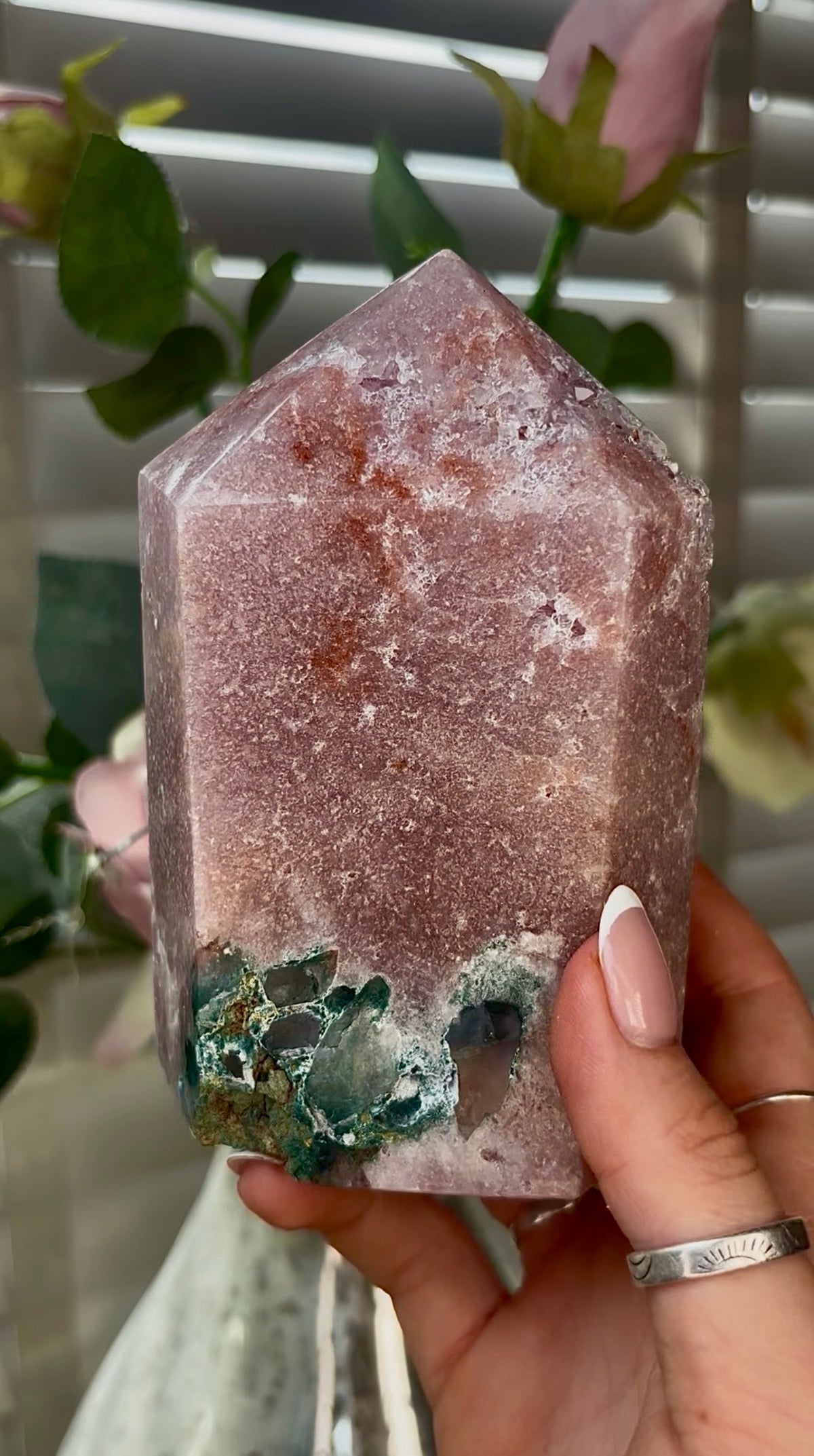 Beautiful, hq, druzy, chunky Pink amethyst tower 12.7cm(h) by 8.2cm(w)