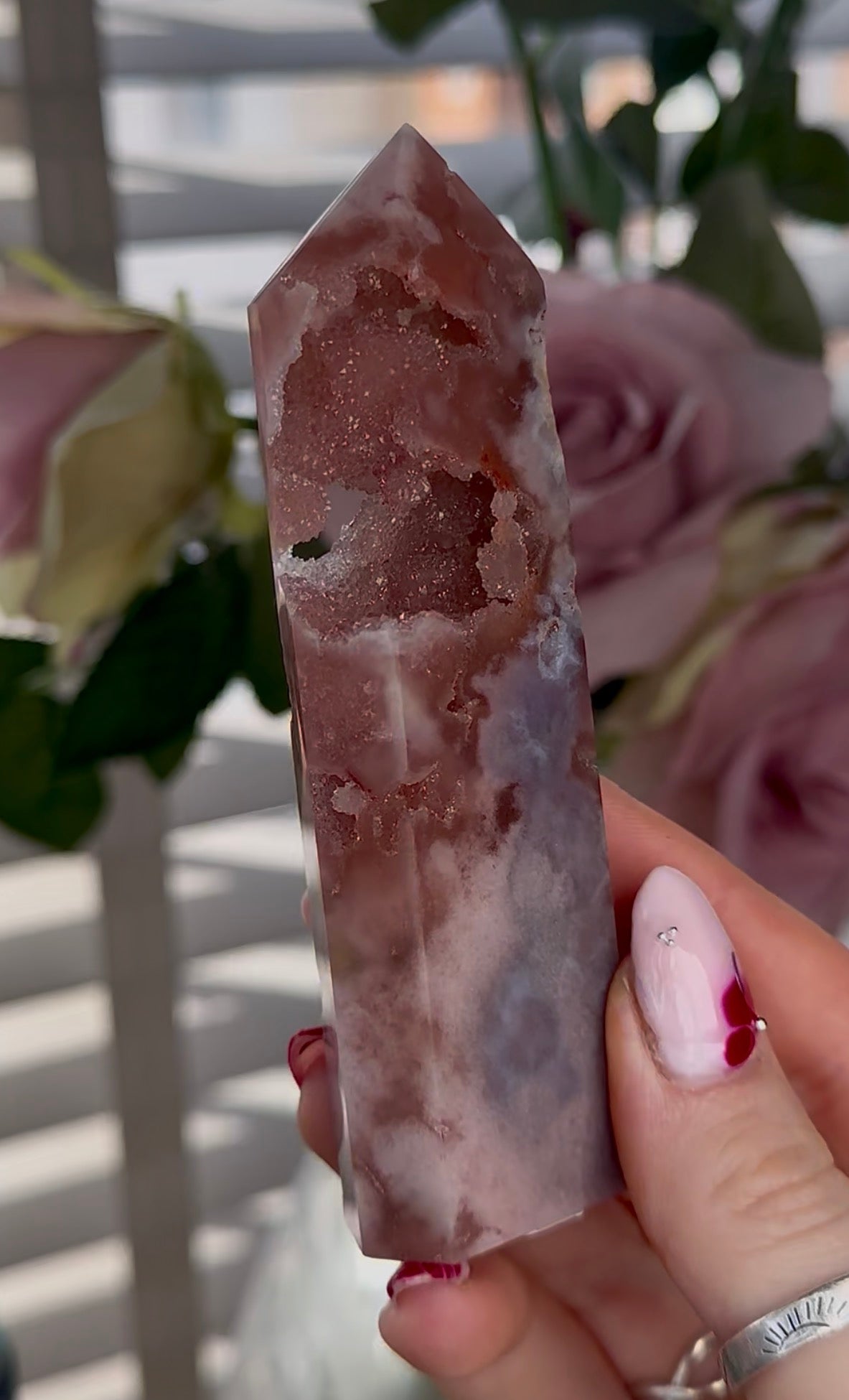 High quality Pink amethyst tower