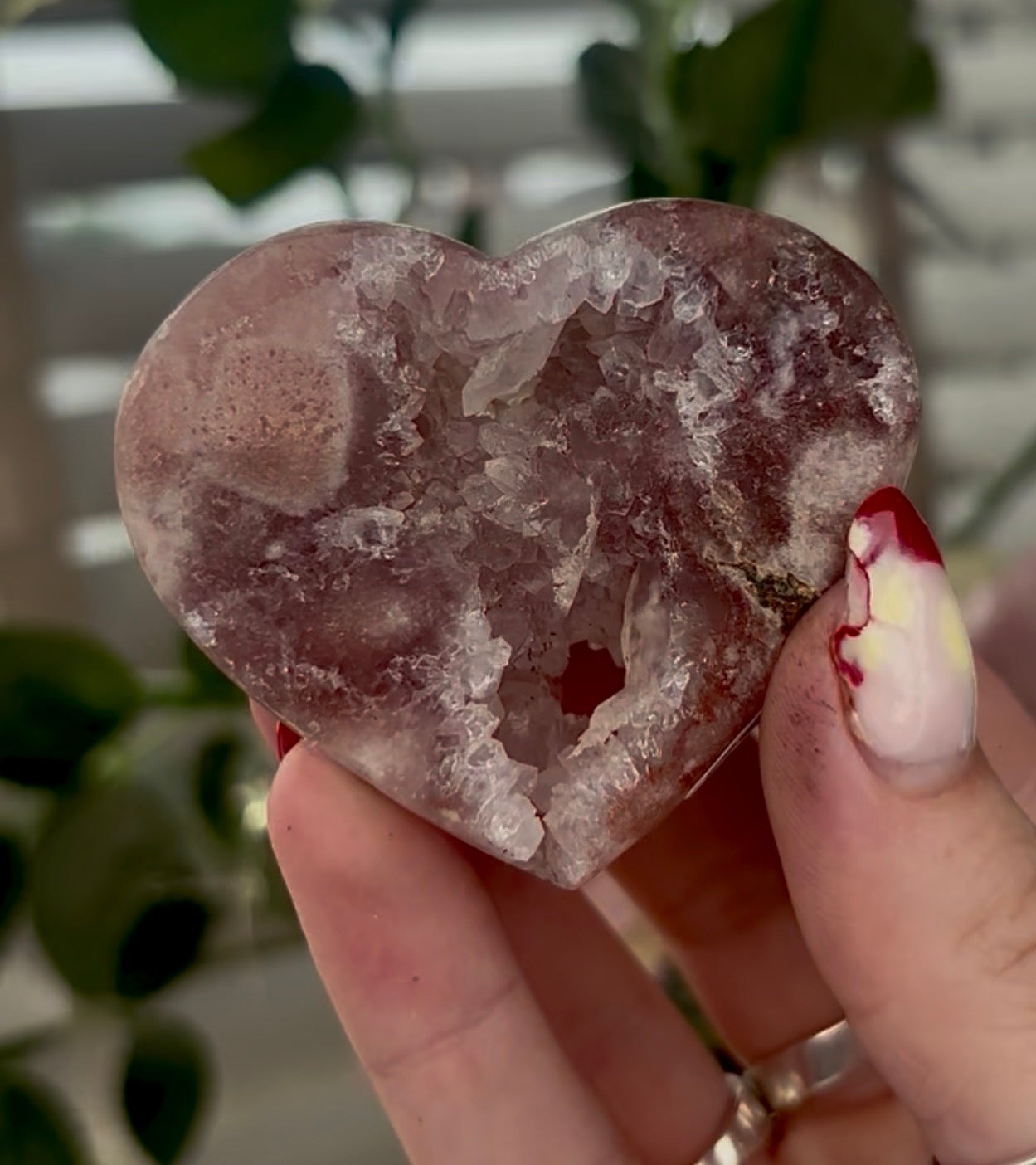 Mini pink amethyst heart - comes with stand