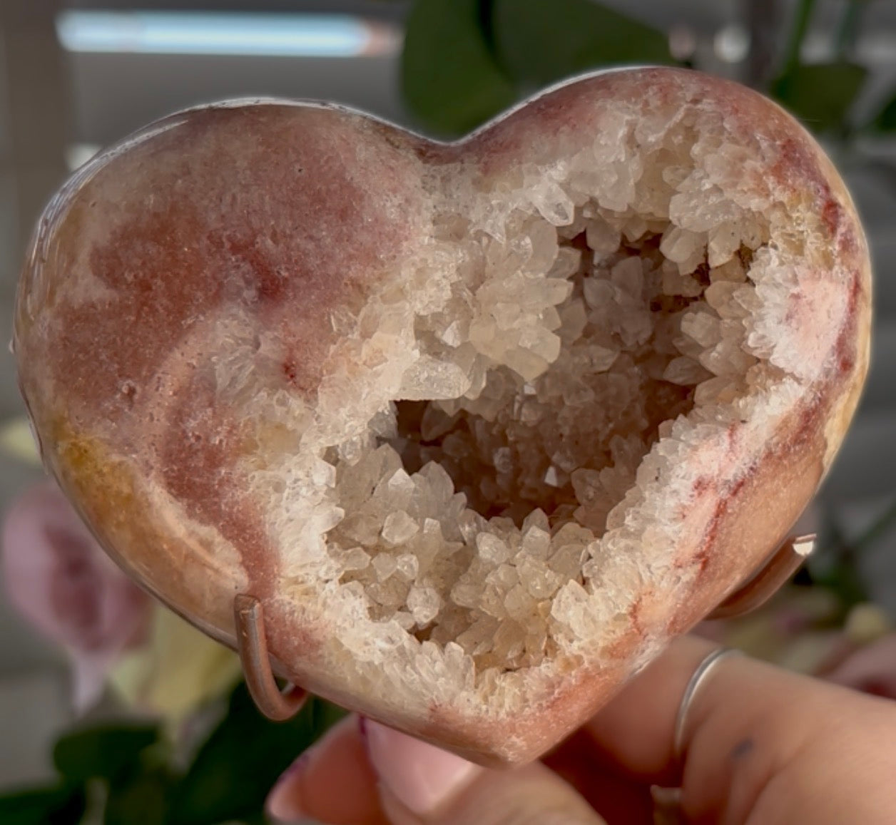pink amethyst heart - comes with stand