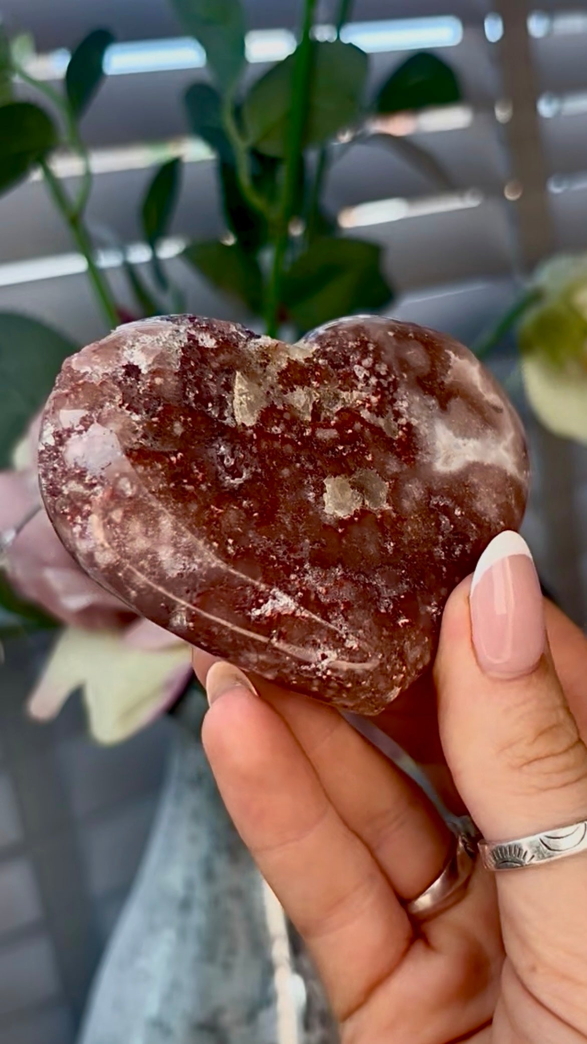 Gorgeous, pink amethyst heart - comes with stand