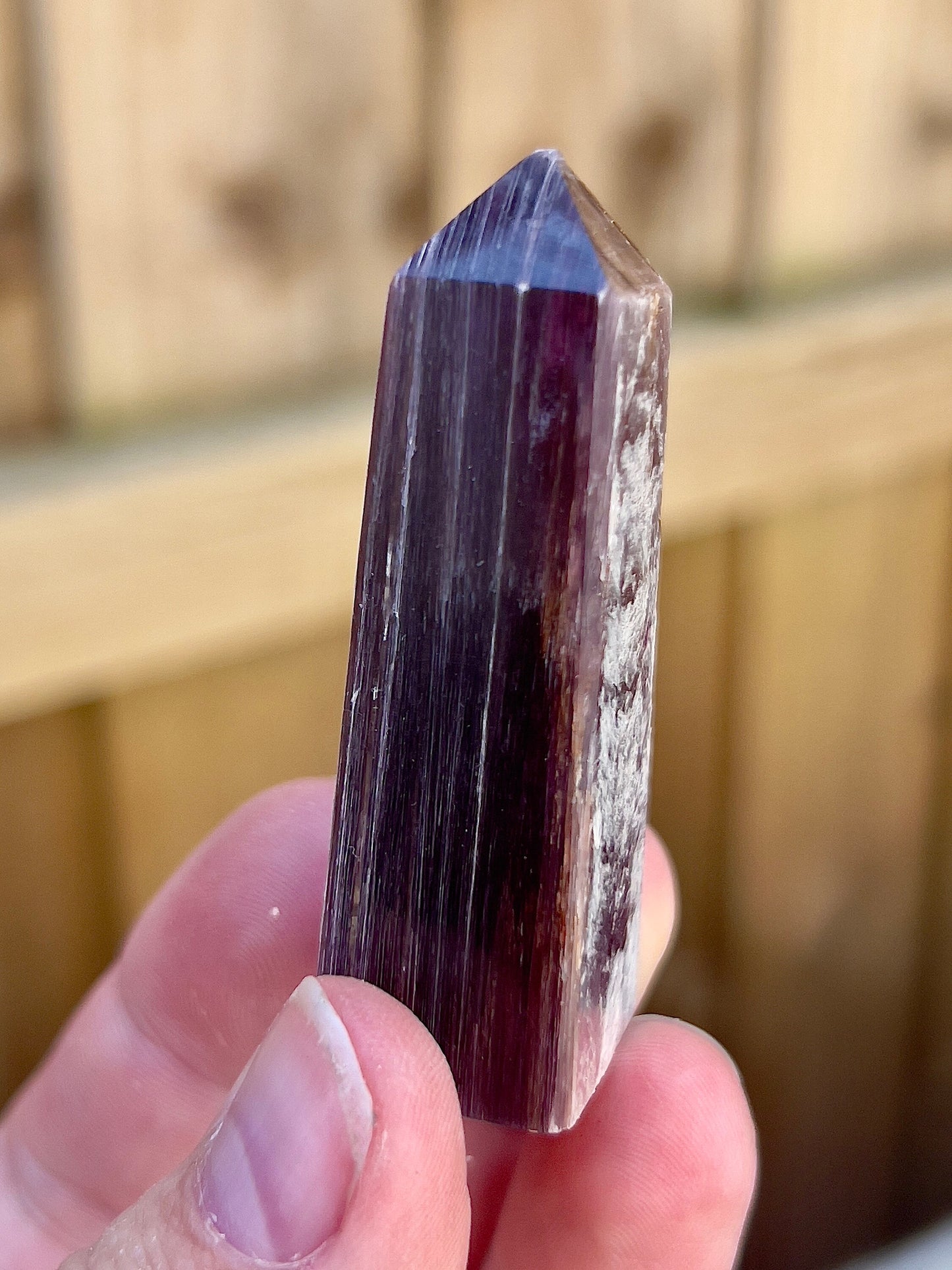 Gemmy lepidolite point