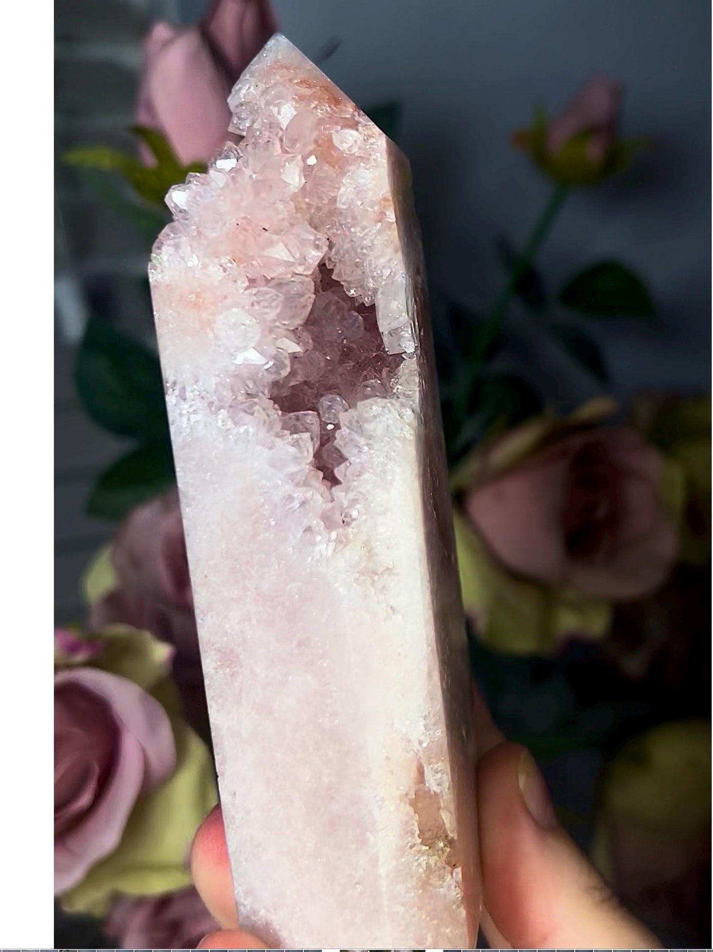 High grade, tall, baby pink amethyst tower 490g