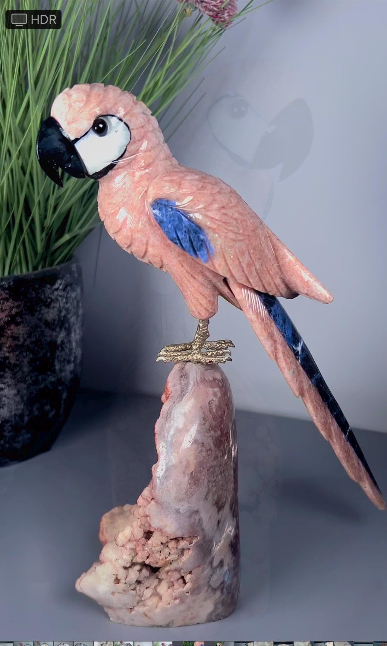 High grade pink amethyst, bird, parrot carving on pink amethyst Freeform