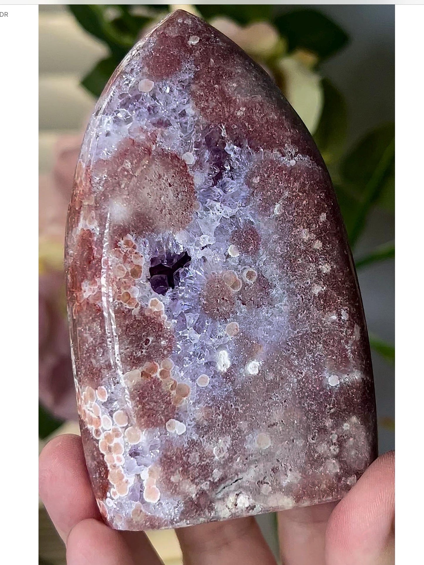 High grade, pink amethyst flame with purple quartz druzy 355g