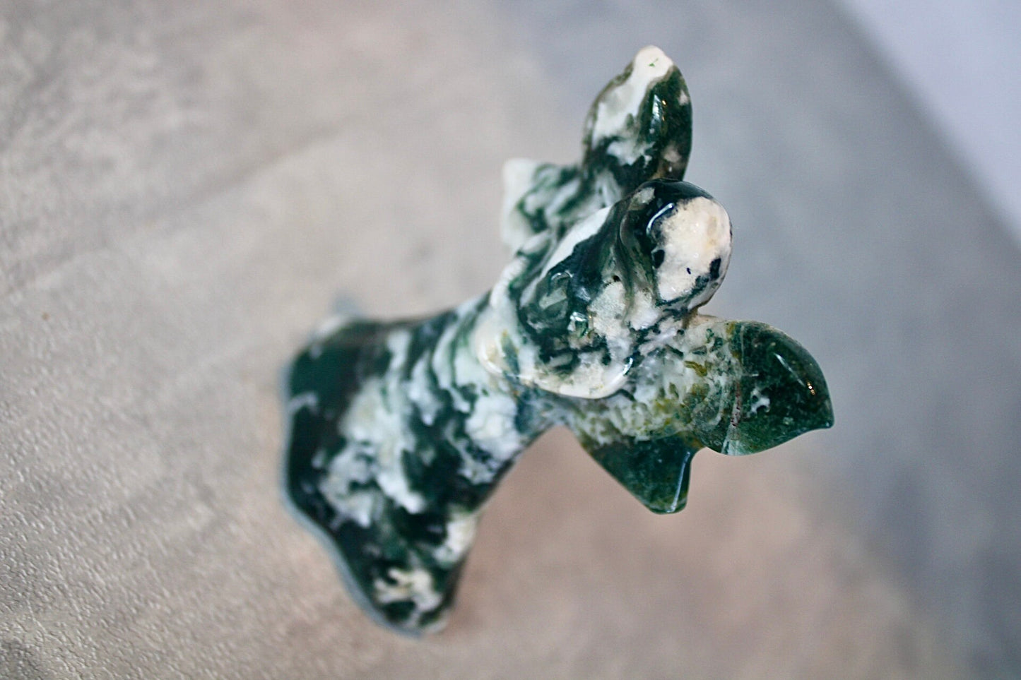 Moss agate, fairy, carving 8cm (h)