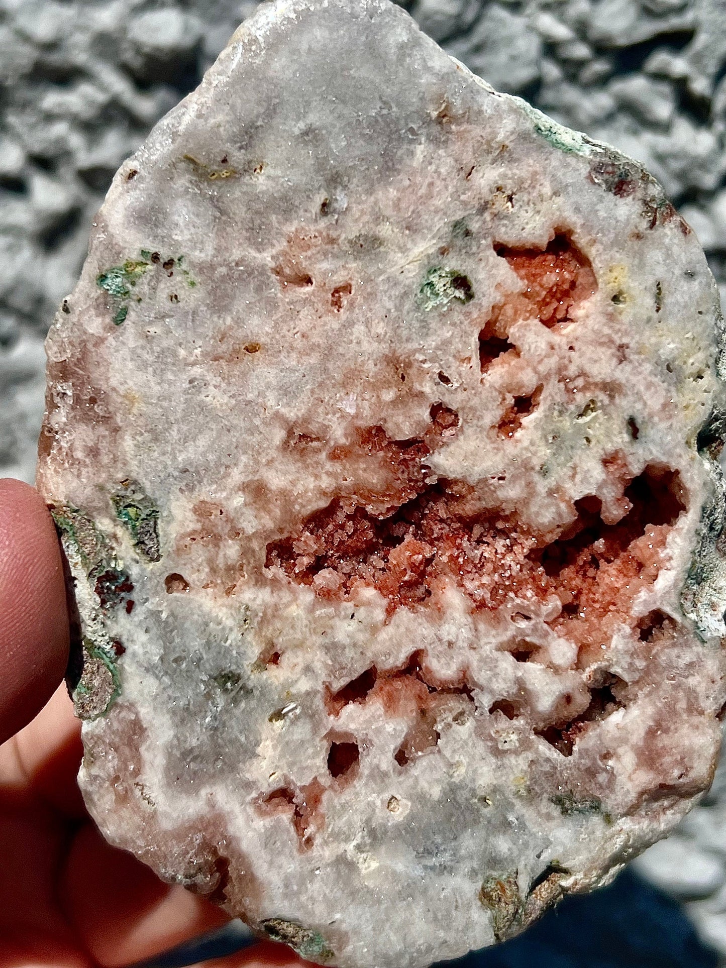 high quality, pink amethyst slab with vibrant red sugar druzy