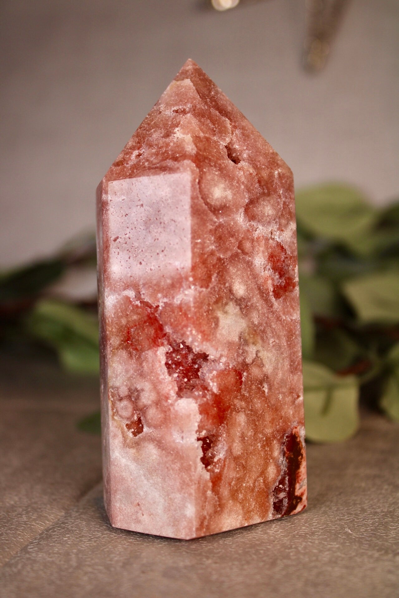 High quality Pink amethyst tower with quartz druzy formations 375g 11.5cm high
