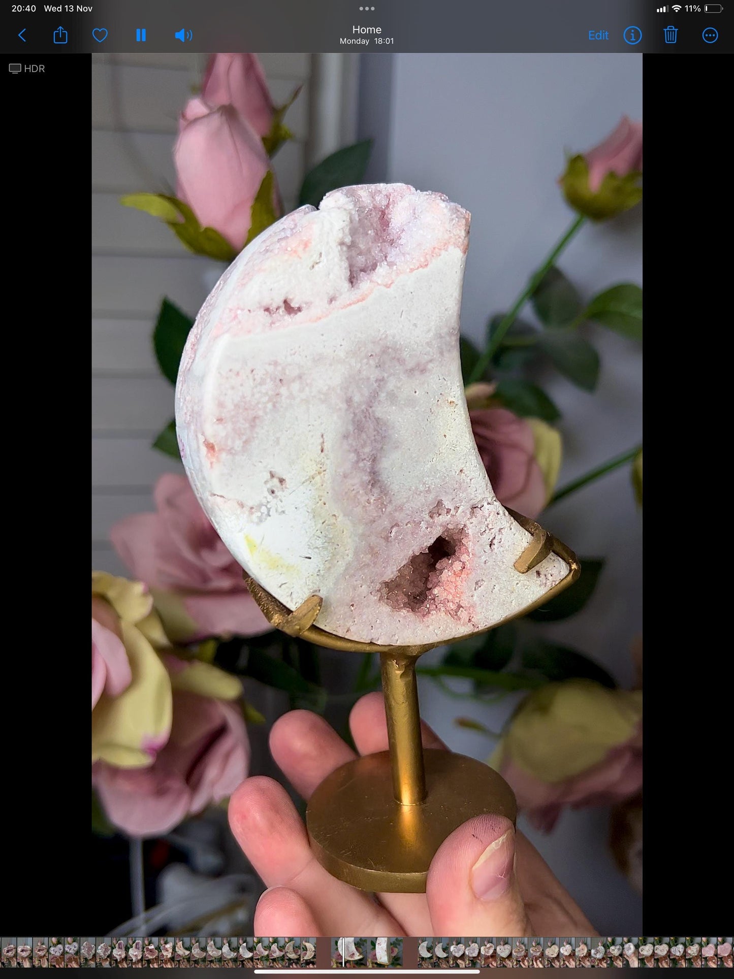 High grade, pink amethyst moon in beautiful pastel tones, with sugar and mini bubble druzy