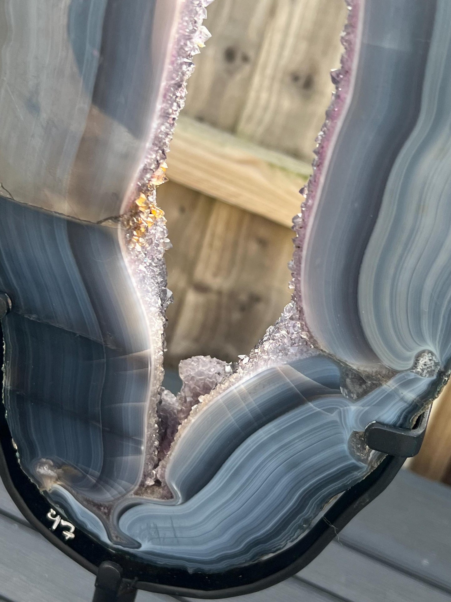 Stunning, polished amethyst x blue agate portal, with calcite this piece has natural lines, which are part of the stone  - 4.65kg