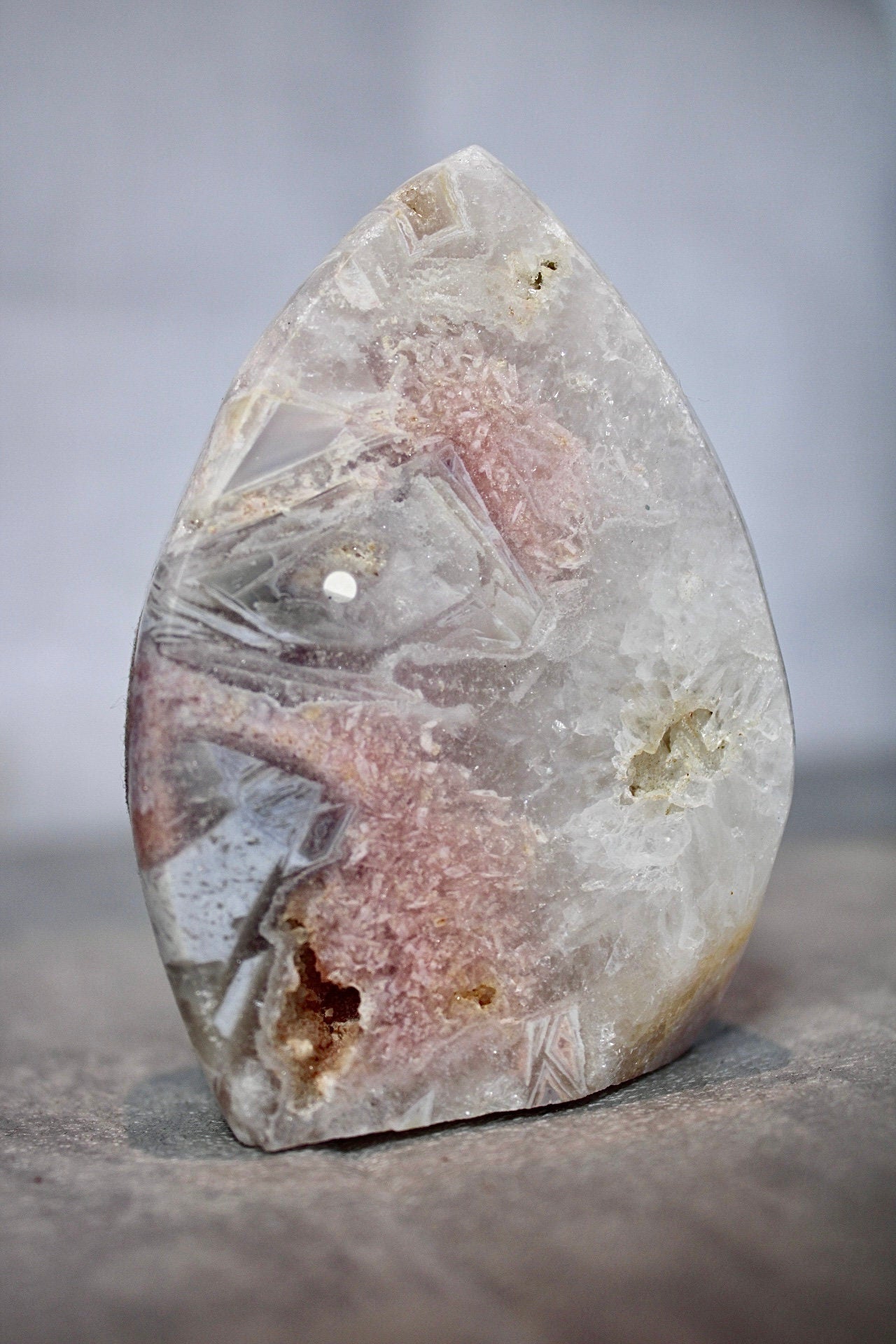 High quality, pink amethyst with quartz & rutile from Brazil 240g 9cm (h) 6cm (w)