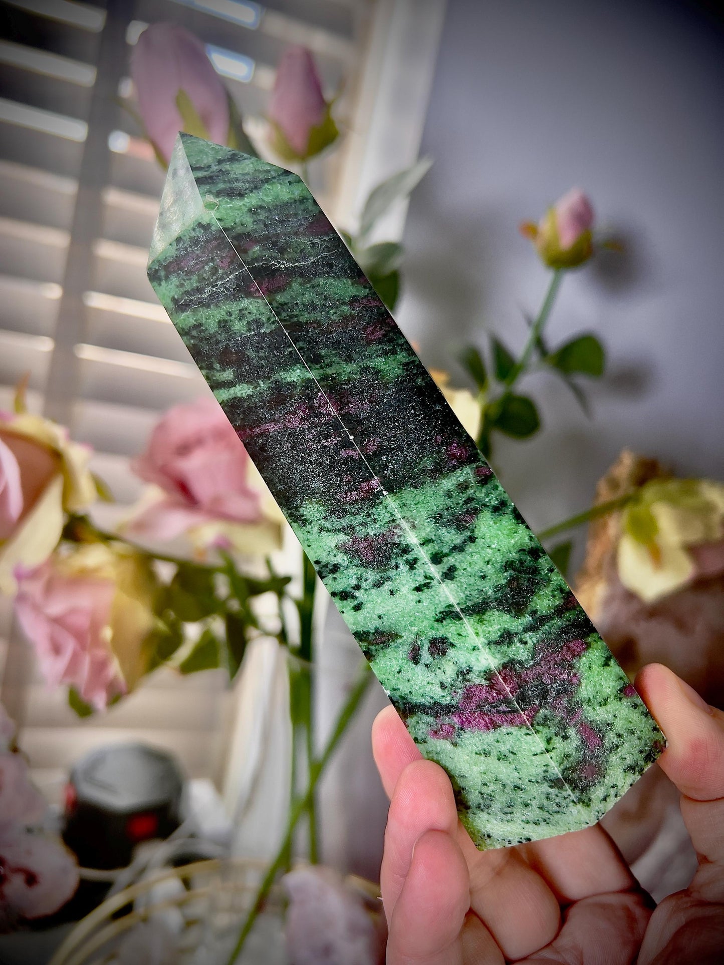 Large, high grade, ruby in zoisite tower 735g