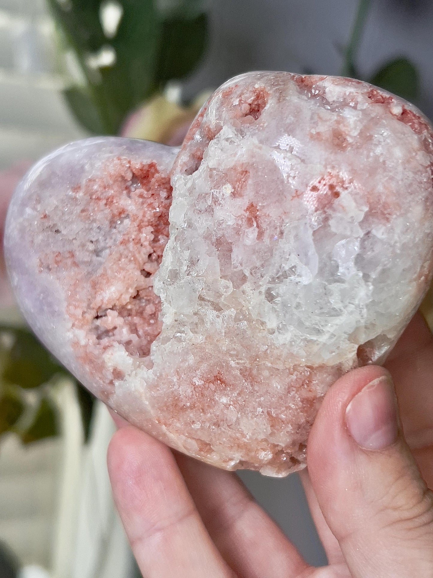 Pink amethyst heart in pink & peach tones with quartz and sugar druzy