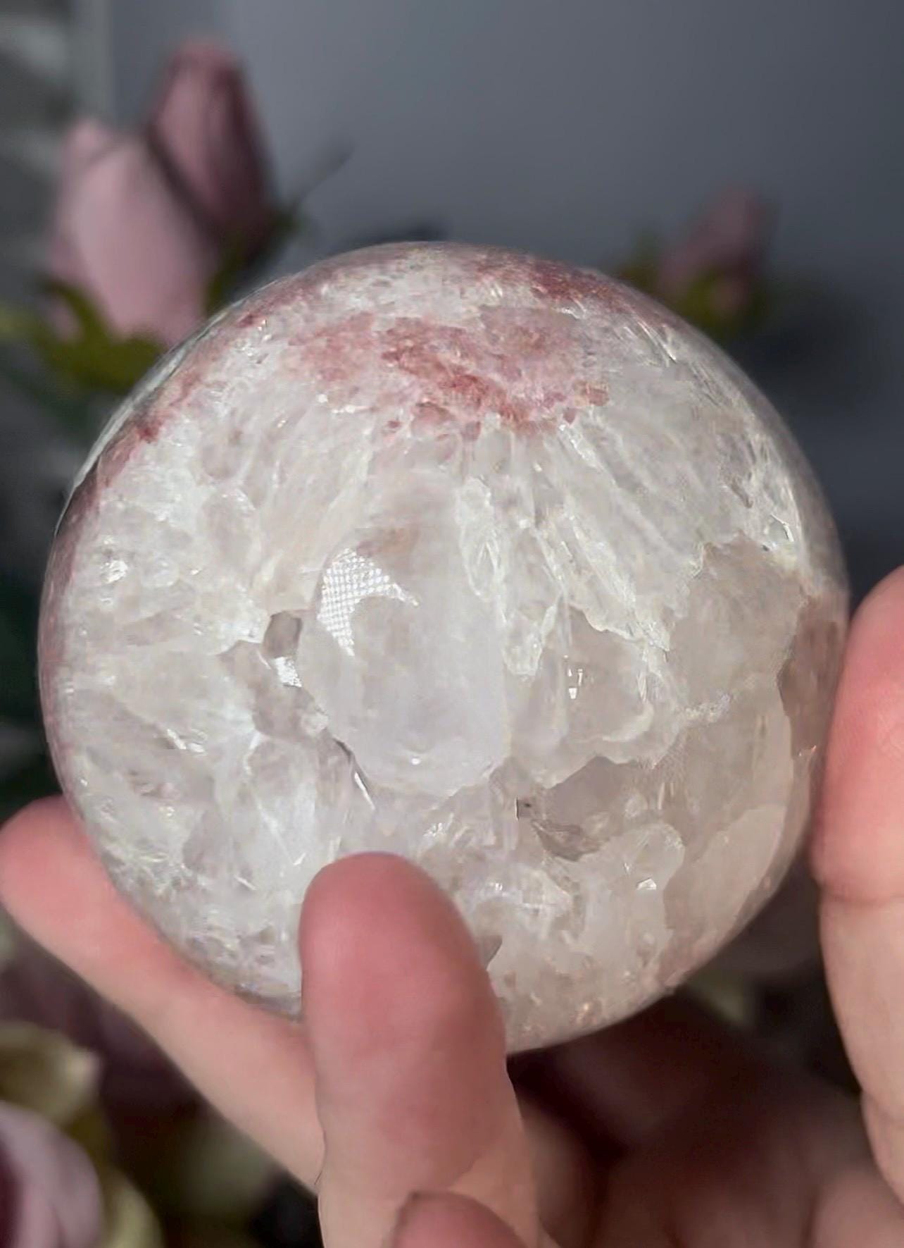 High grade, pink amethyst sphere with quartz 521g