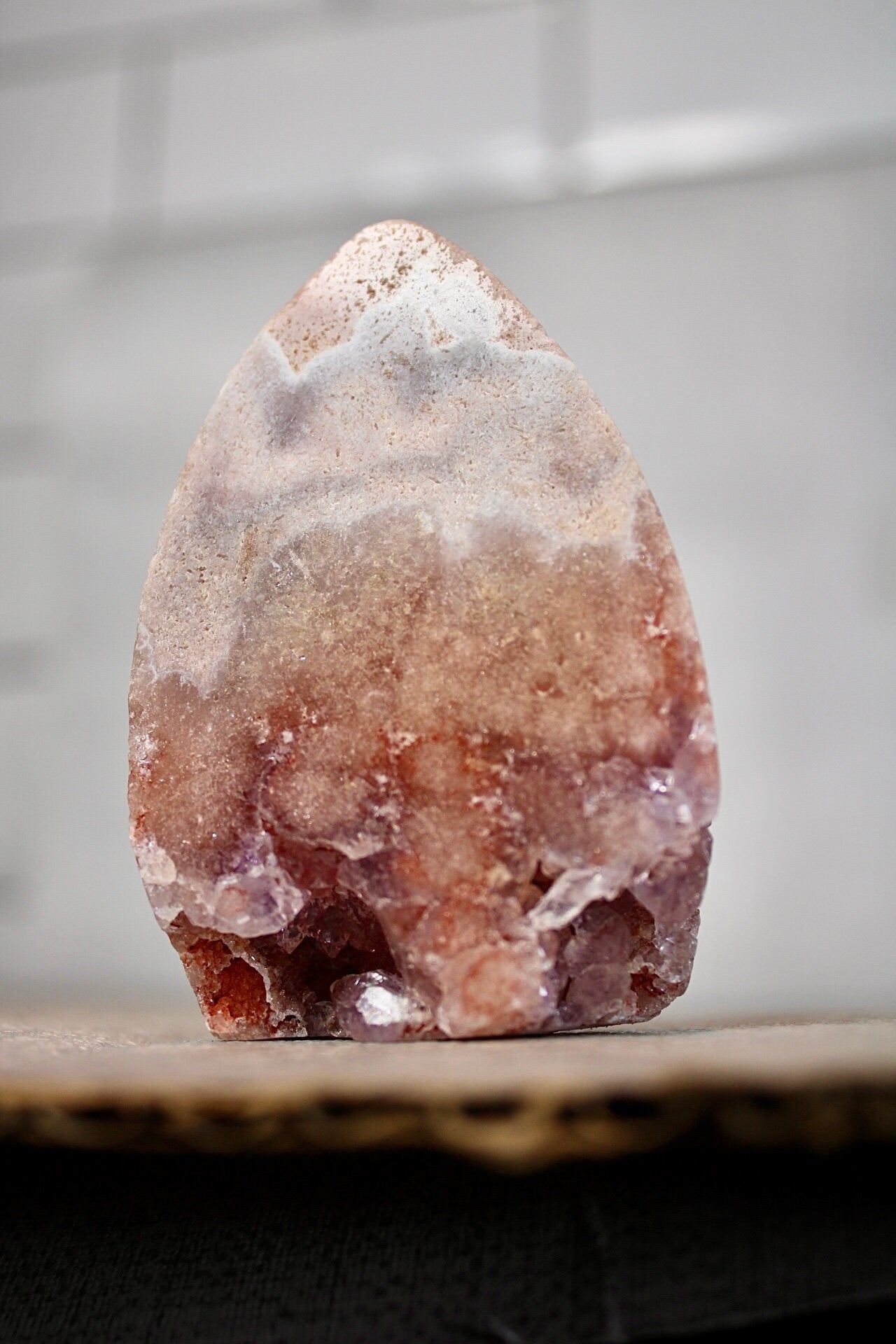 Pink amethyst, flame with purple quartz, from Brazil 145g 7.5cm (h) 5cm (w)