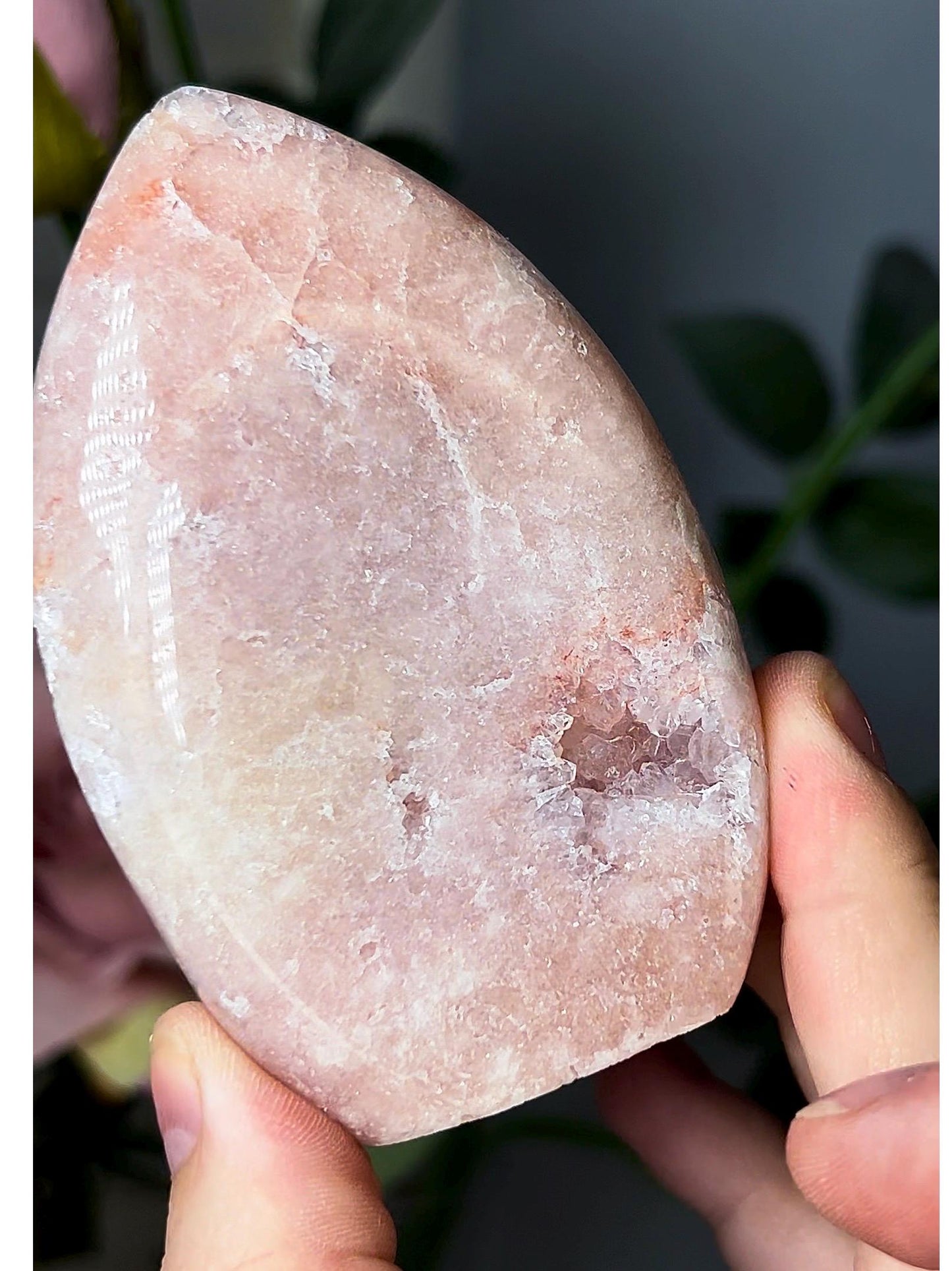 High grade, pink amethyst flame with quartz