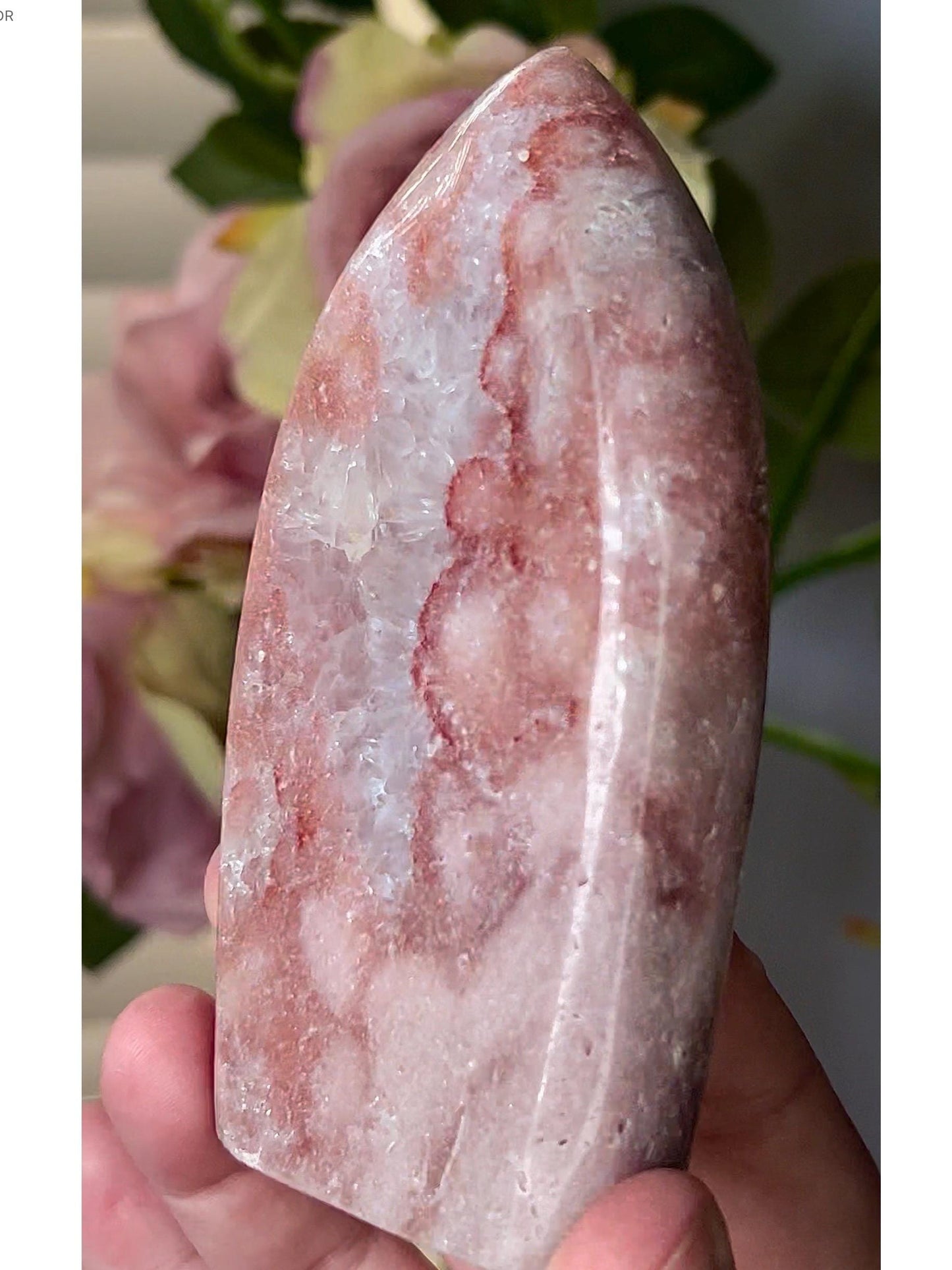 High grade, pink amethyst flame with quartz