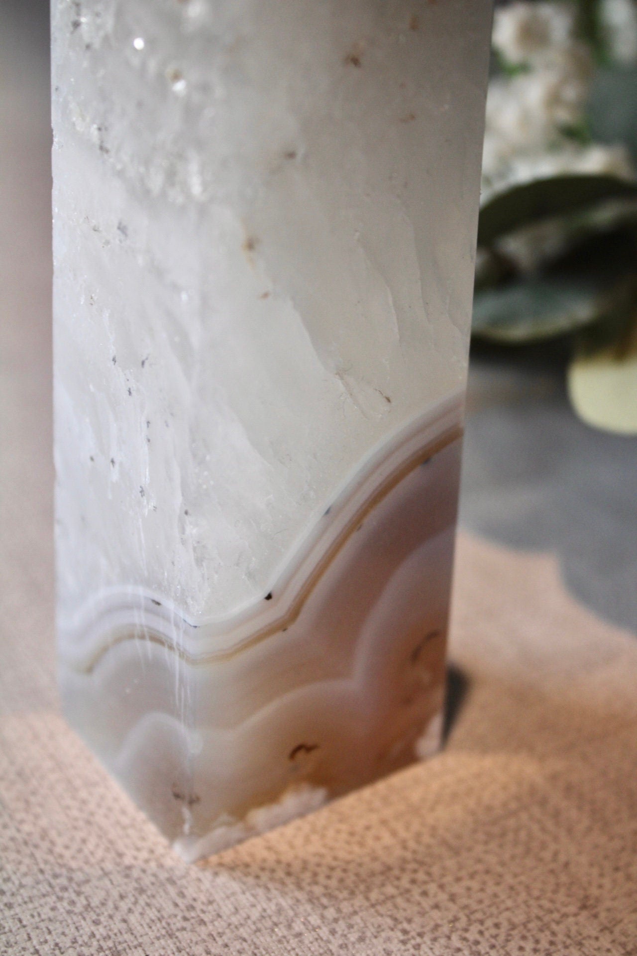 Blue banded agate with quartz tower