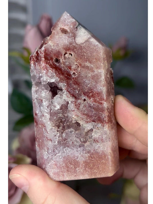 High grade, druzy, pink amethyst tower 193g