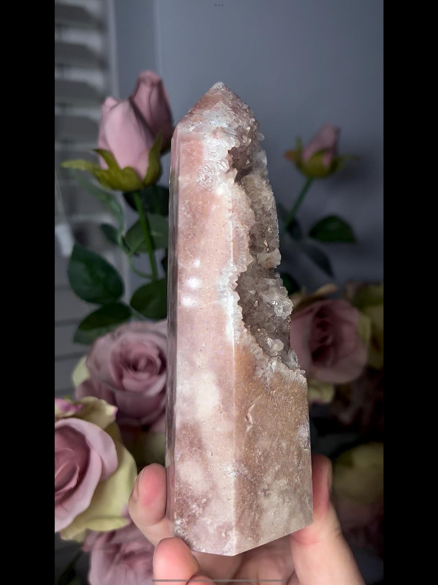 High grade, druzy pink amethyst tower 650g