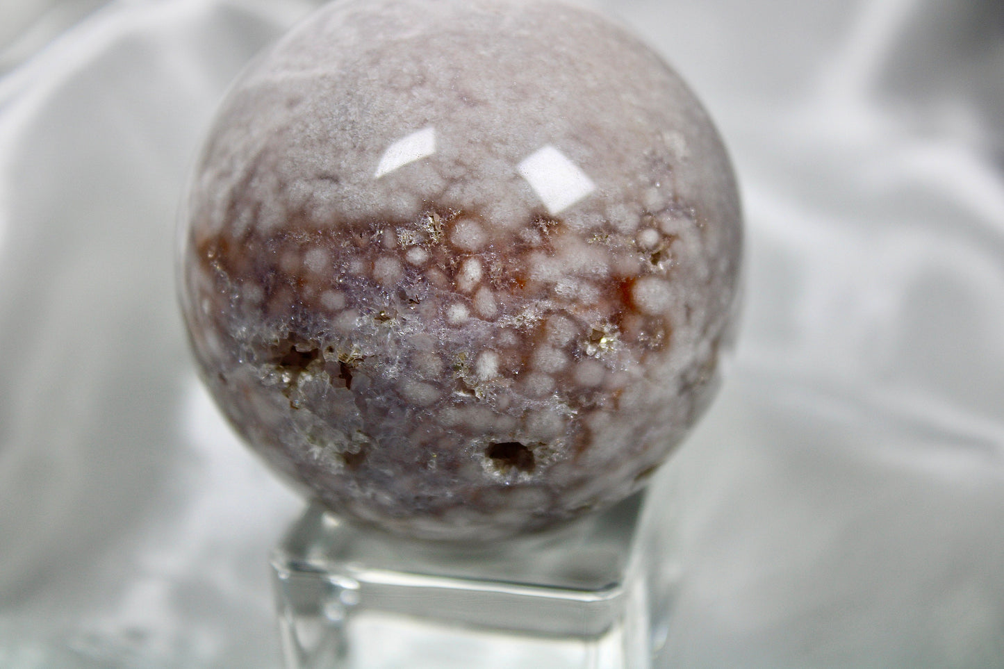 Pink amethyst x flower agate sphere 338g 6cm