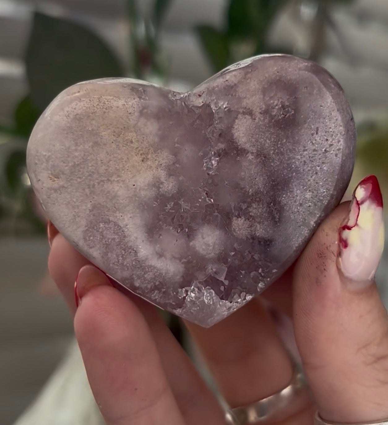 Mini pink amethyst heart - comes with stand