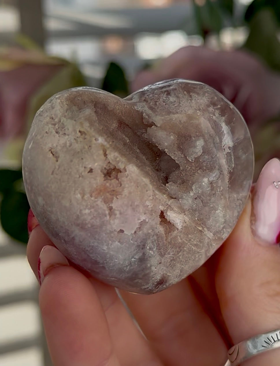 pink amethyst heart - comes with stand