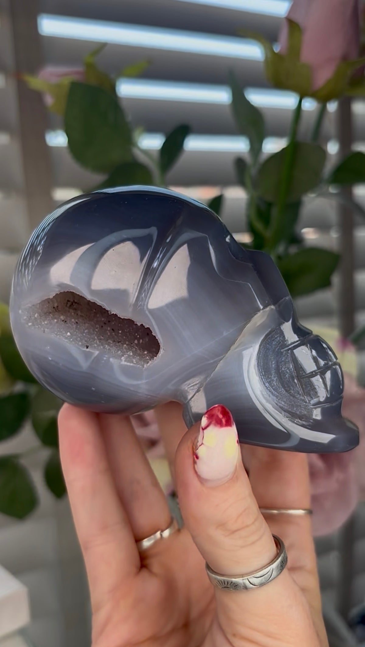 Beautiful, blue banded agate skull