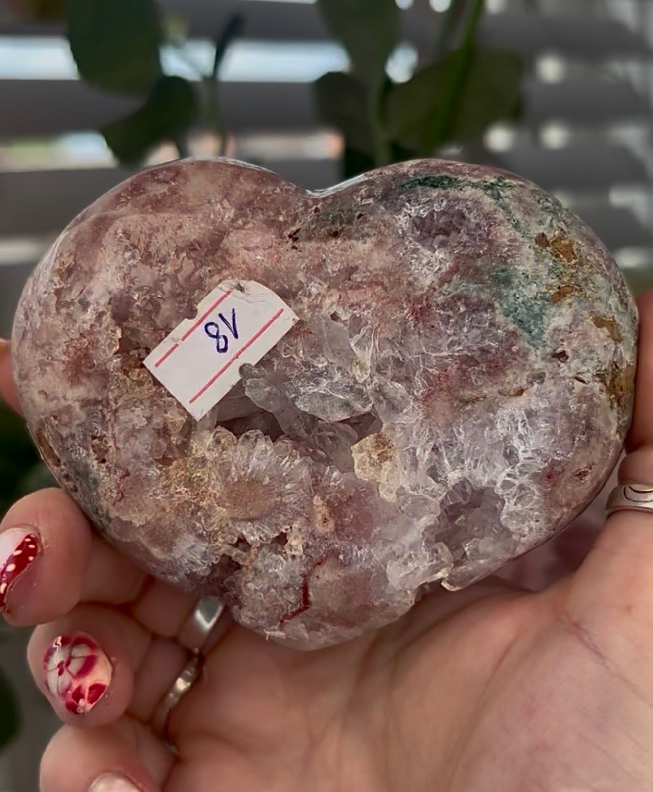 Beautiful druzy pink amethyst heart - comes with stand (10cm)