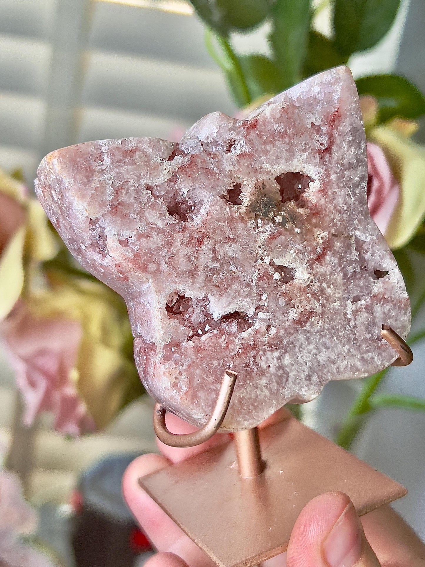 Pink amethyst butterfly on stand