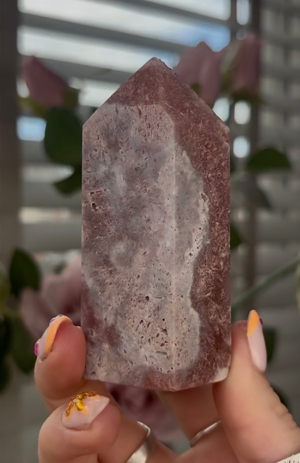 Beautiful, high quality, Pink amethyst tower with purple quartz