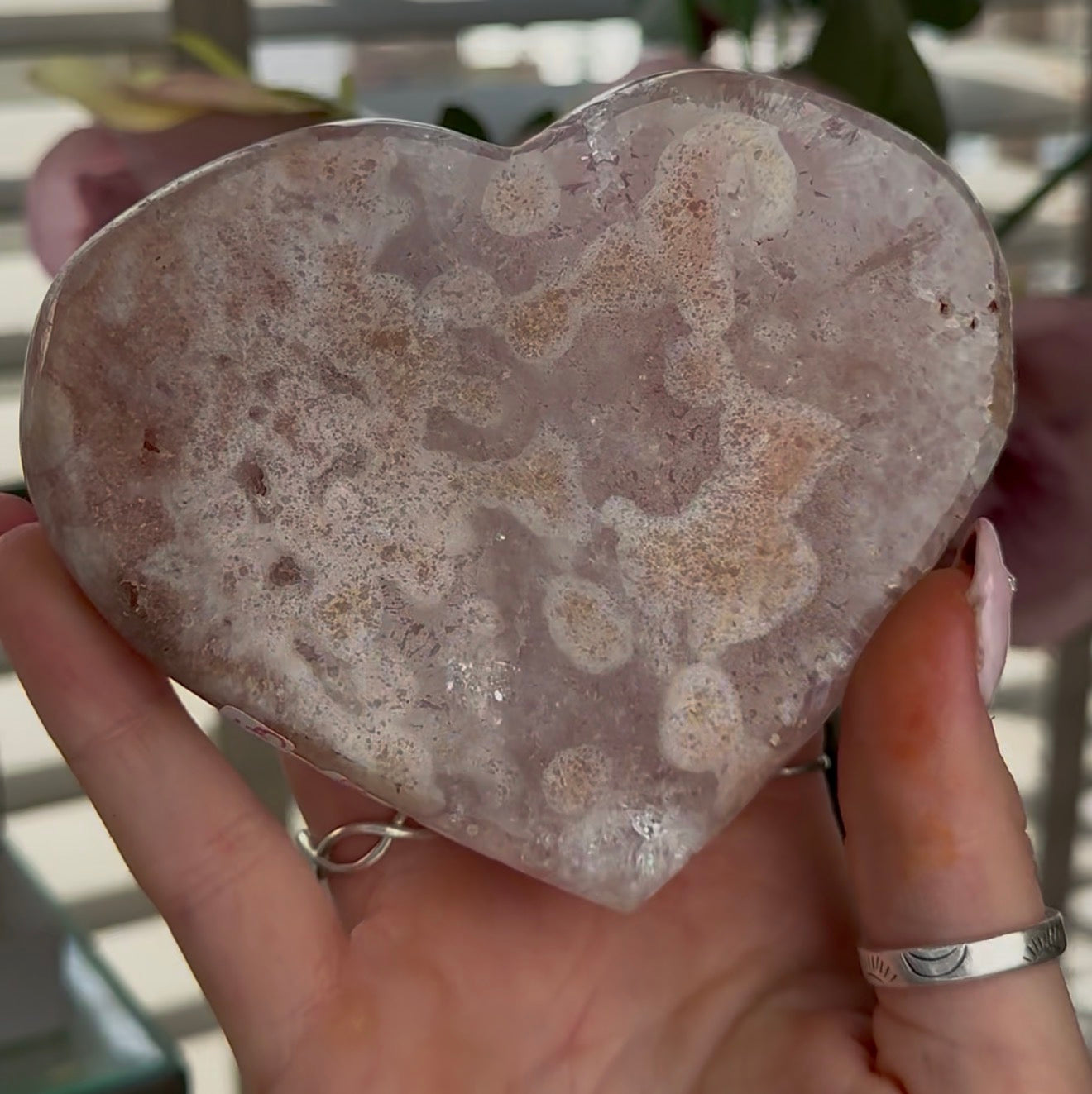 Hq pink amethyst heart with quartz - comes with stand