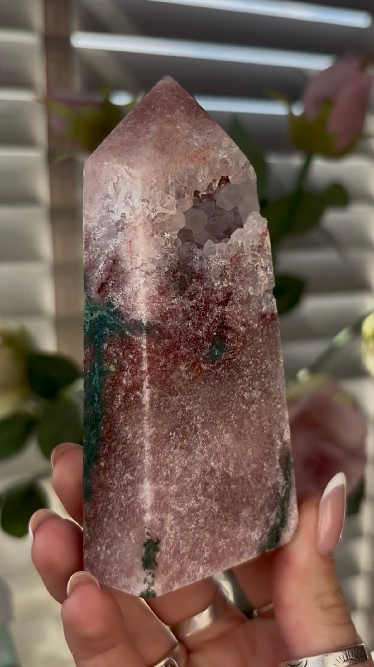 Cute, Pink amethyst tower 11.5cm(h) by 5.5cm(w)