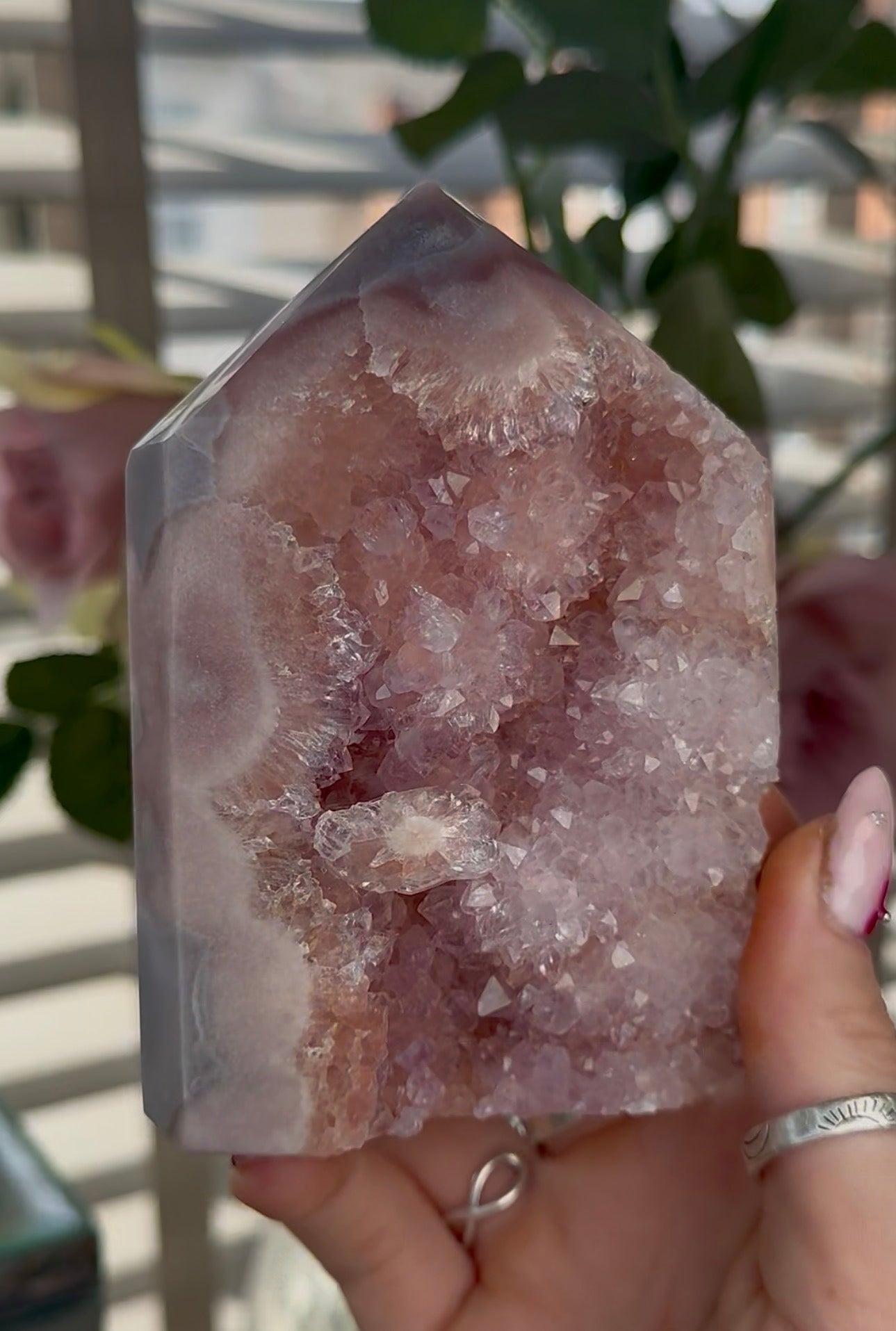High quality Pink amethyst tower