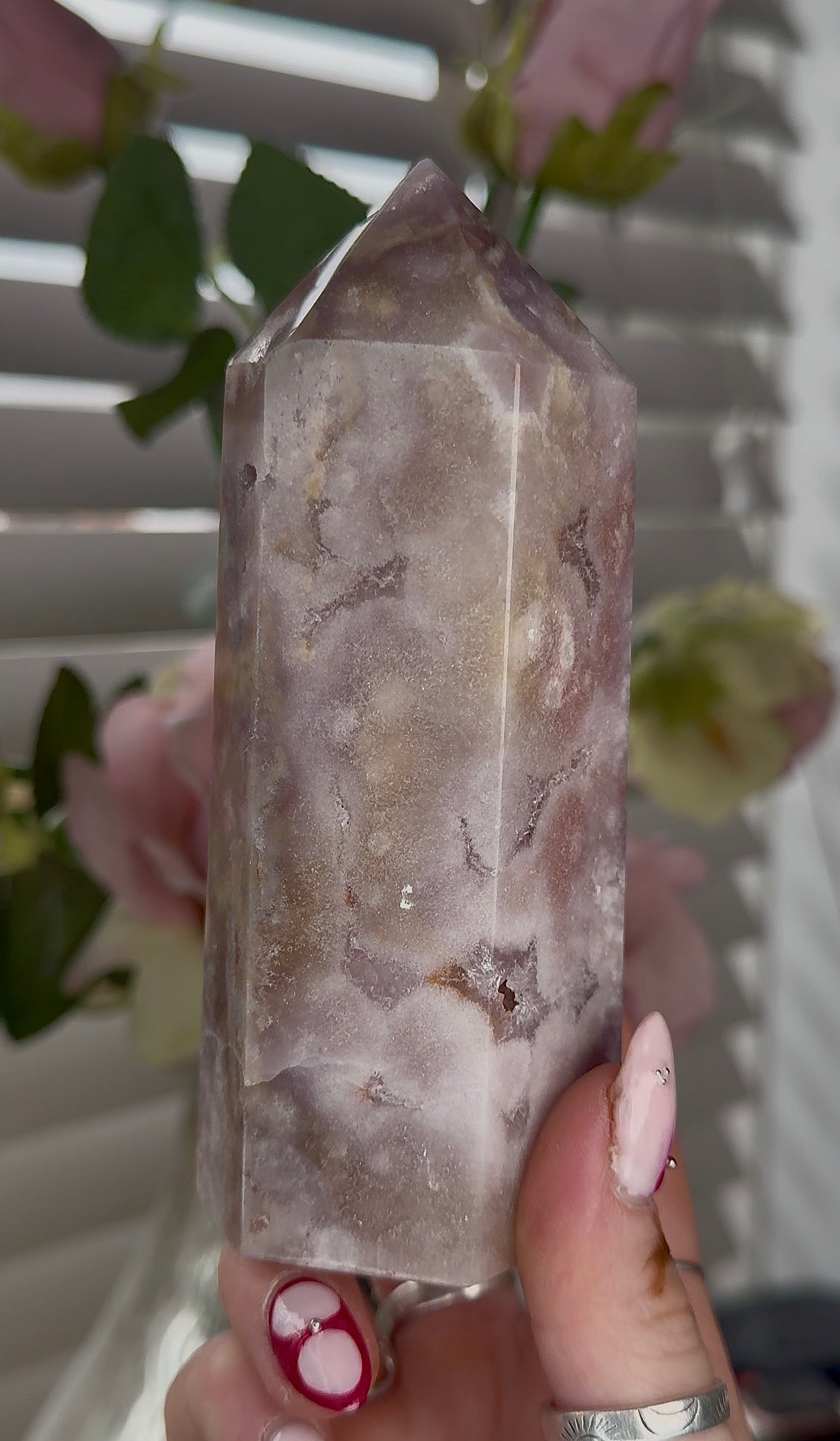 Pink amethyst tower 13cm(h) 5cm(w)
