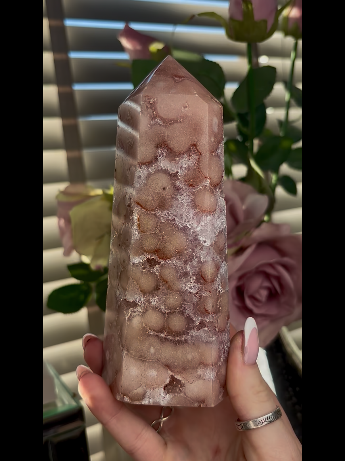 Beautiful, Pink amethyst tower 16cm(h) by 6.5cm(w)