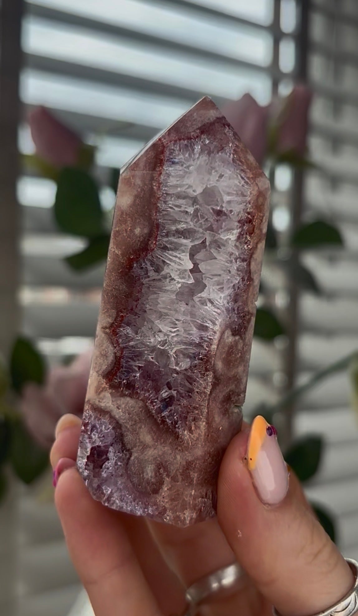 High quality, Pink amethyst tower, with quartz & Green jasper
