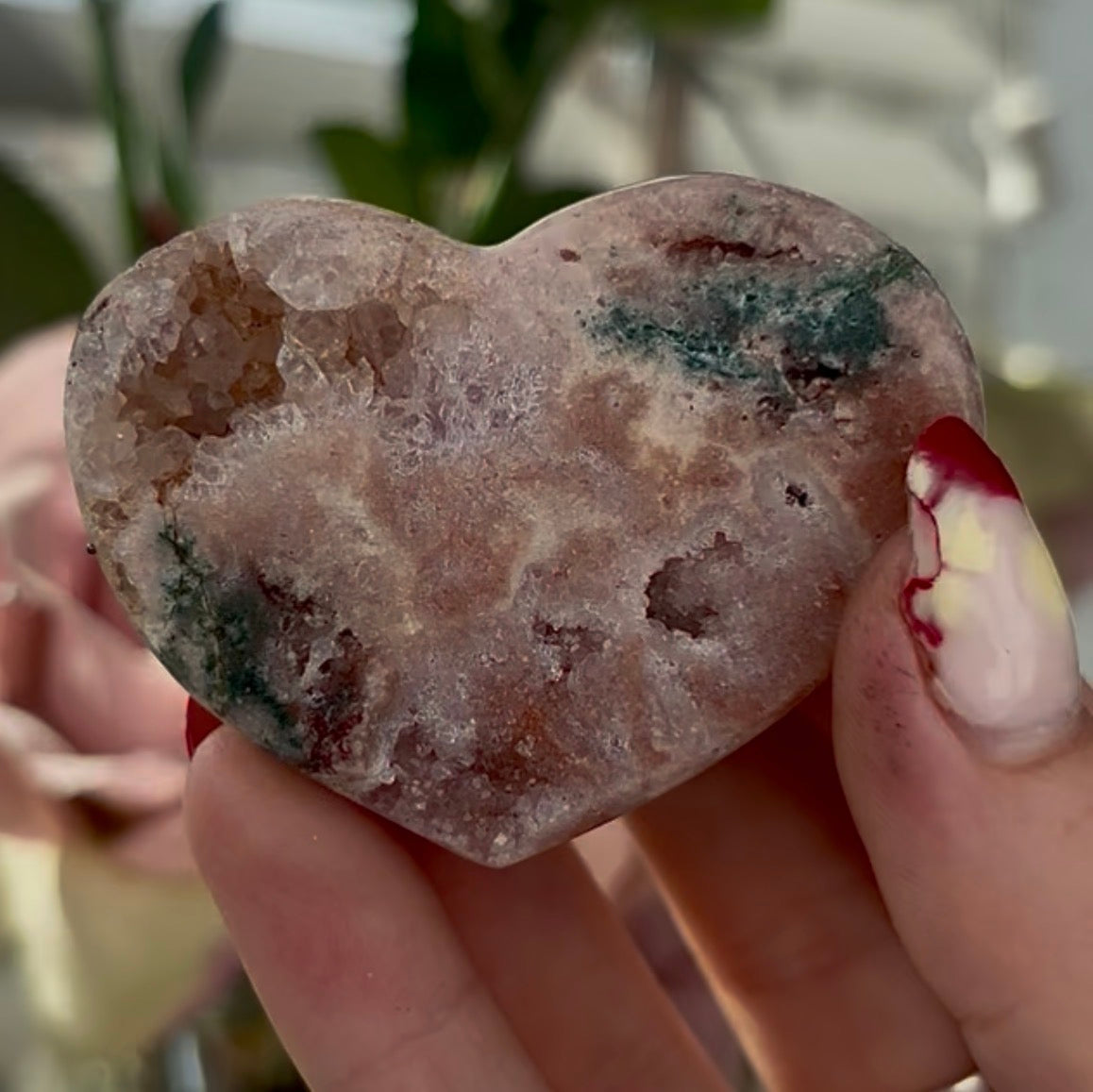 Mini pink amethyst heart with Jasper - comes with stand