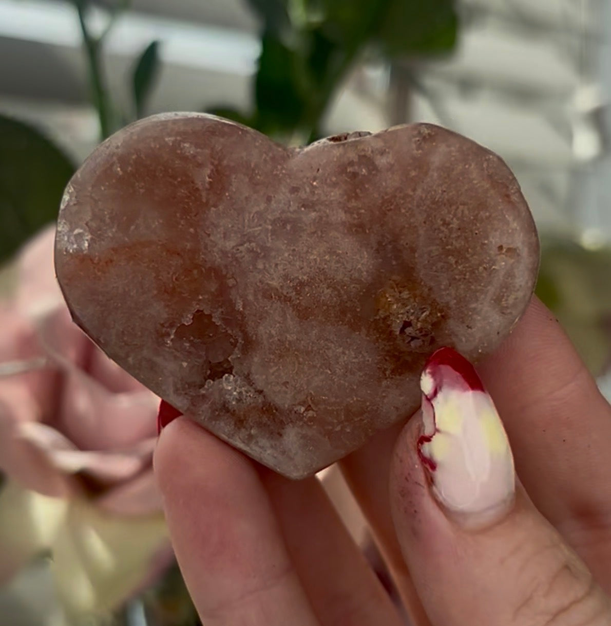 Mini pink amethyst heart - comes with stand